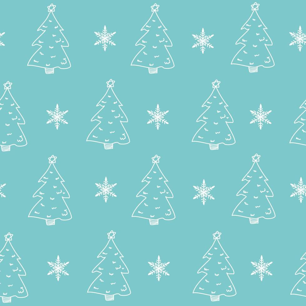 Turquoise pattern with stars Christmas tree lines and doodle. Winter ...