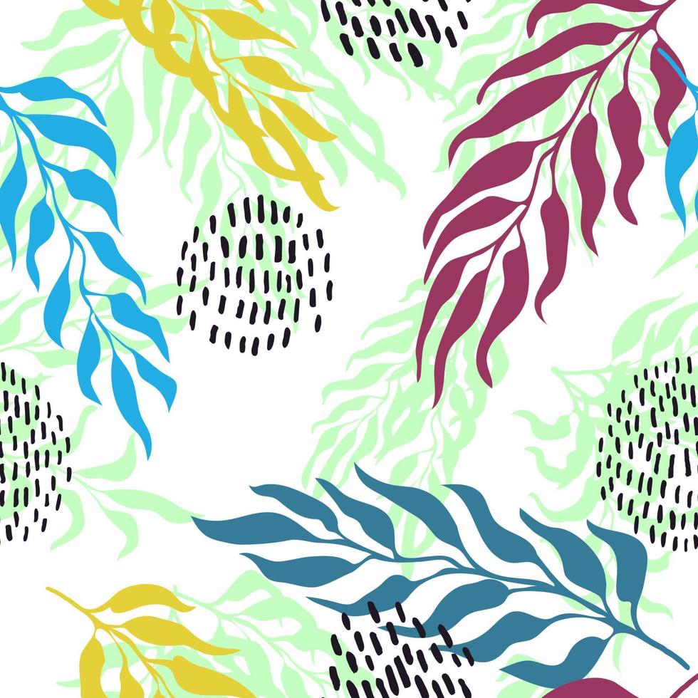 Vector seamless pattern with colorful watercolor illustration of exotic leaves. Use it for wallpaper, textile print, pattern fills, web page, surface textures, wrapping paper, design of presentation