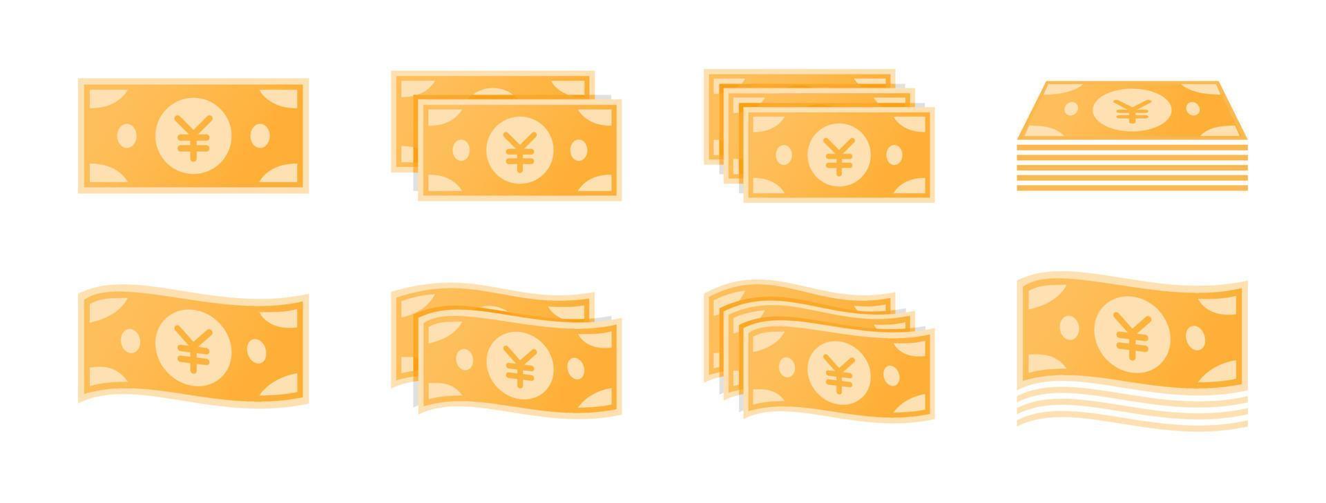 conjunto de iconos de billetes de yenes japoneses vector