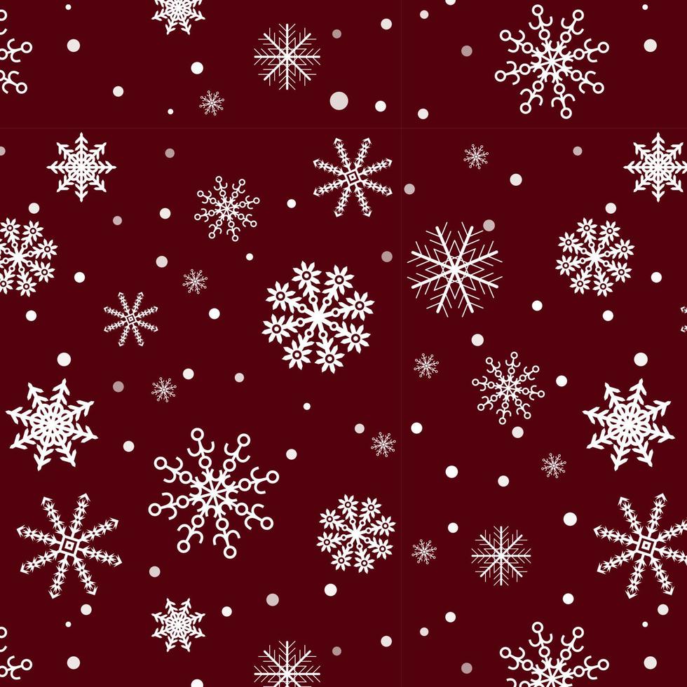 Seamless pattern with doodle snowflakes on a burgundy background. Christmas Pattern for gifts. White snowflakes. Flat vector illustration