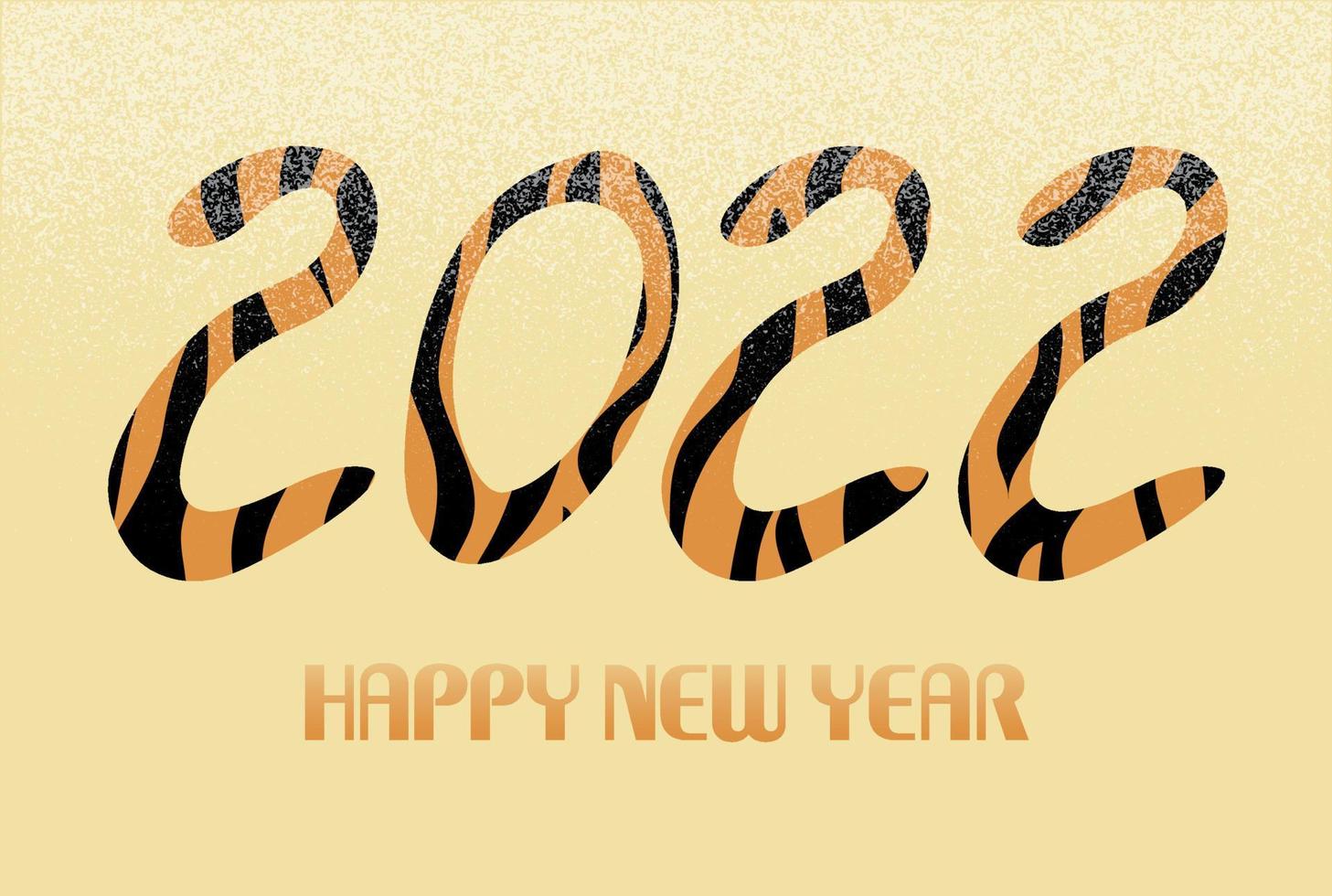 Happy New Year 2022 text design with tiger skin pattern. Flat vector illustration