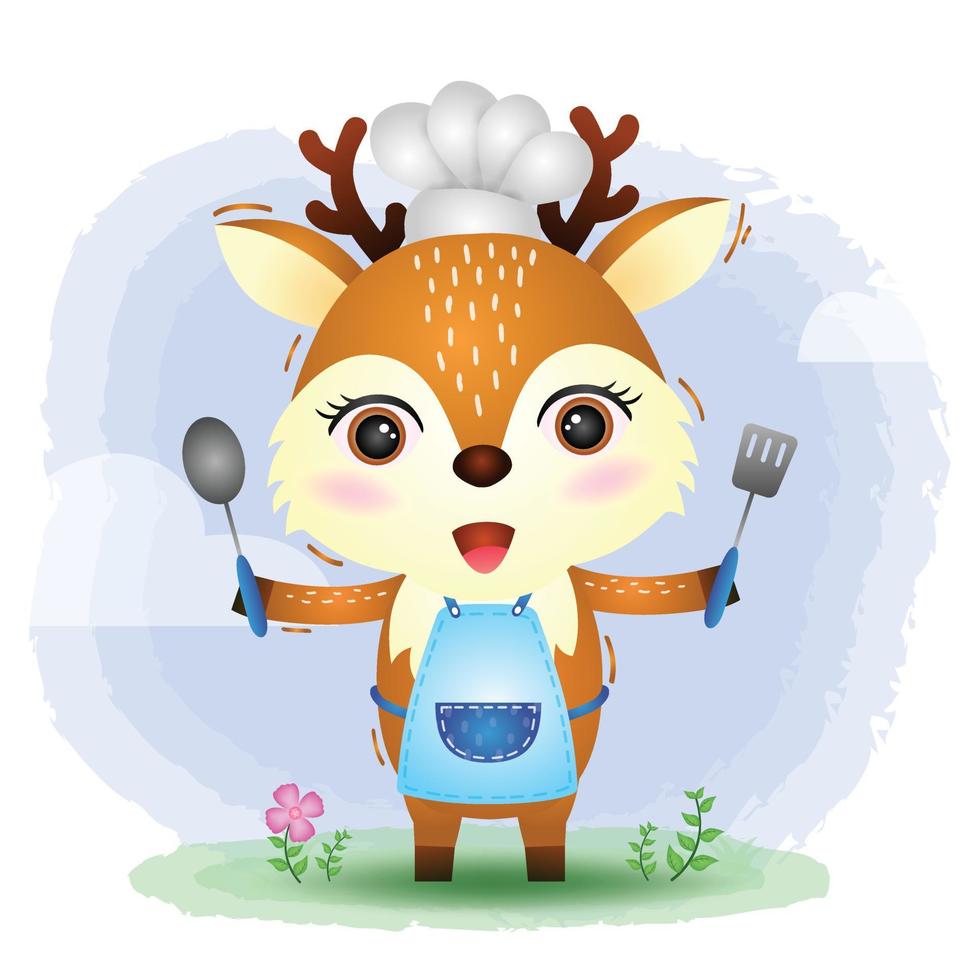 a cute little deer chef vector