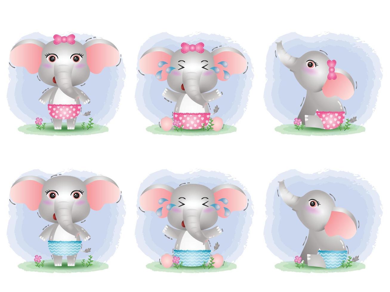 cute baby elephant collection in the children's style vector