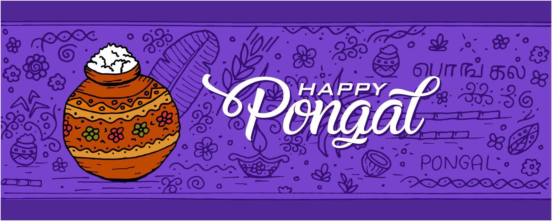 Indian festival pongal wishes doodle sketch old paper vector
