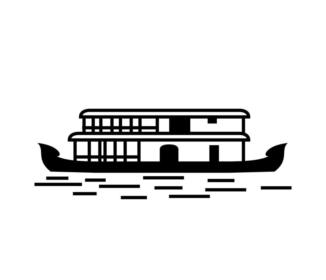 Casa flotante de Kerala en diseño vectorial en blanco y negro de remanso vector
