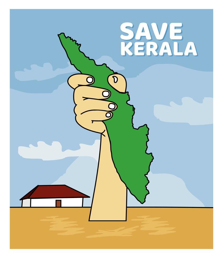 salvar a kerala de las inundaciones proteger el mapa de kerala en dibujo vectorial a mano vector