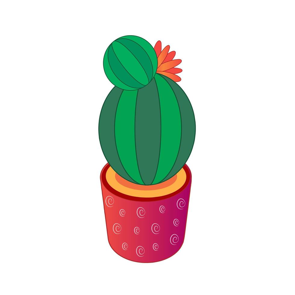 Cactus with flower in pot. Illustration for printing, backgrounds, covers, packaging, greeting cards, posters, stickers, textile, seasonal design. Isolated on white background. vector