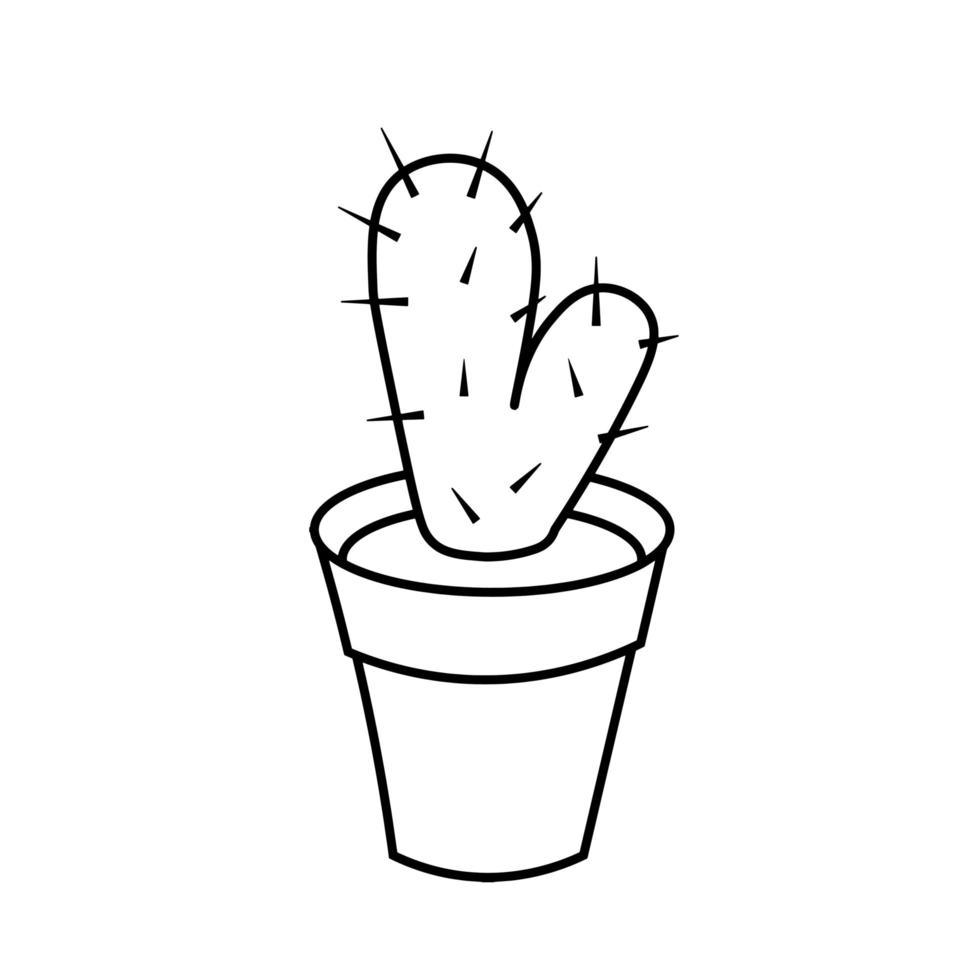 cactus de icono simple en maceta. dibujo de una línea. Ilustración para impresión, fondos, fondos de pantalla, envases, tarjetas de felicitación, carteles, pegatinas, textil, diseño de temporada. aislado sobre fondo blanco. vector