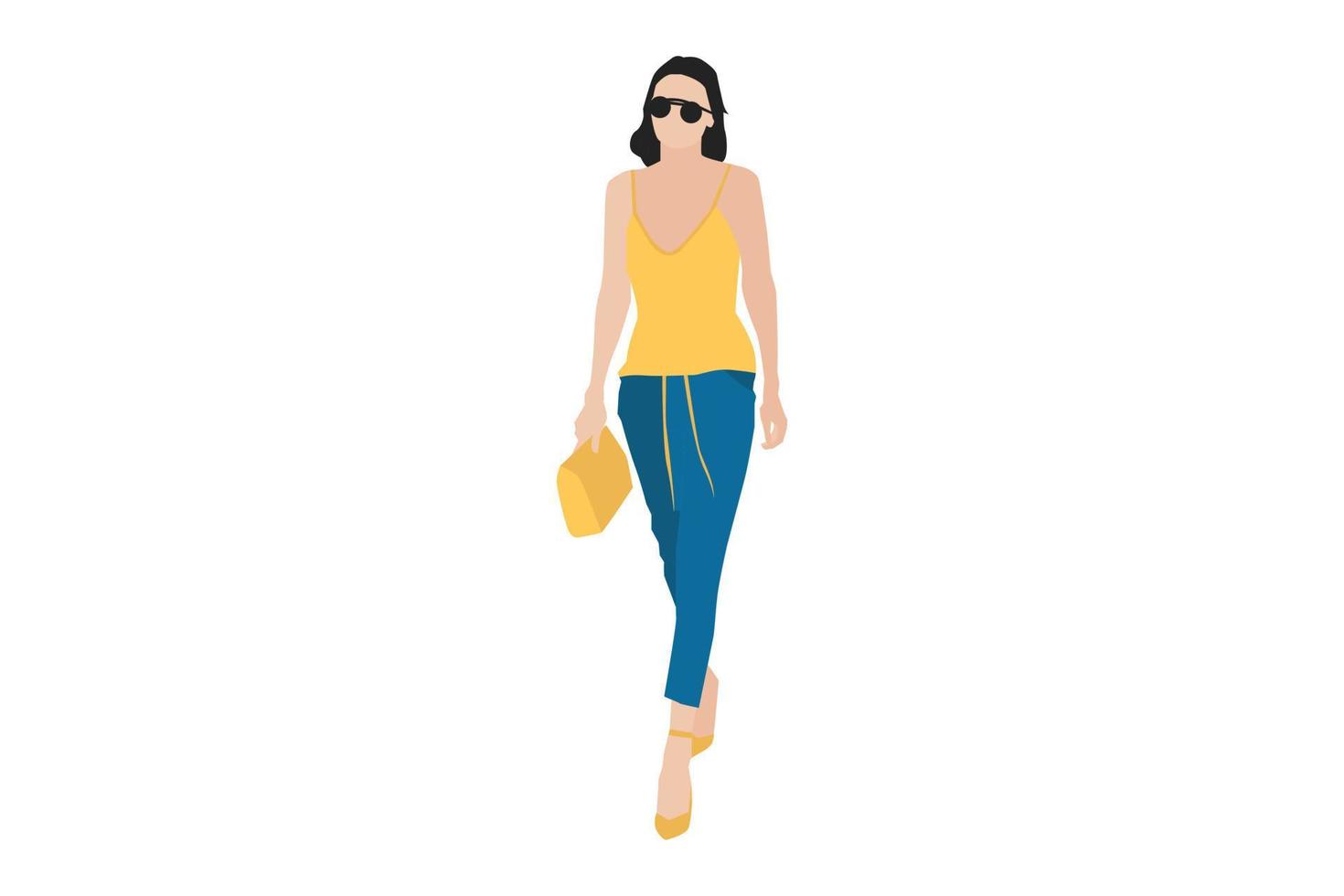 Vector illustration of casual women walking on the sidewalk