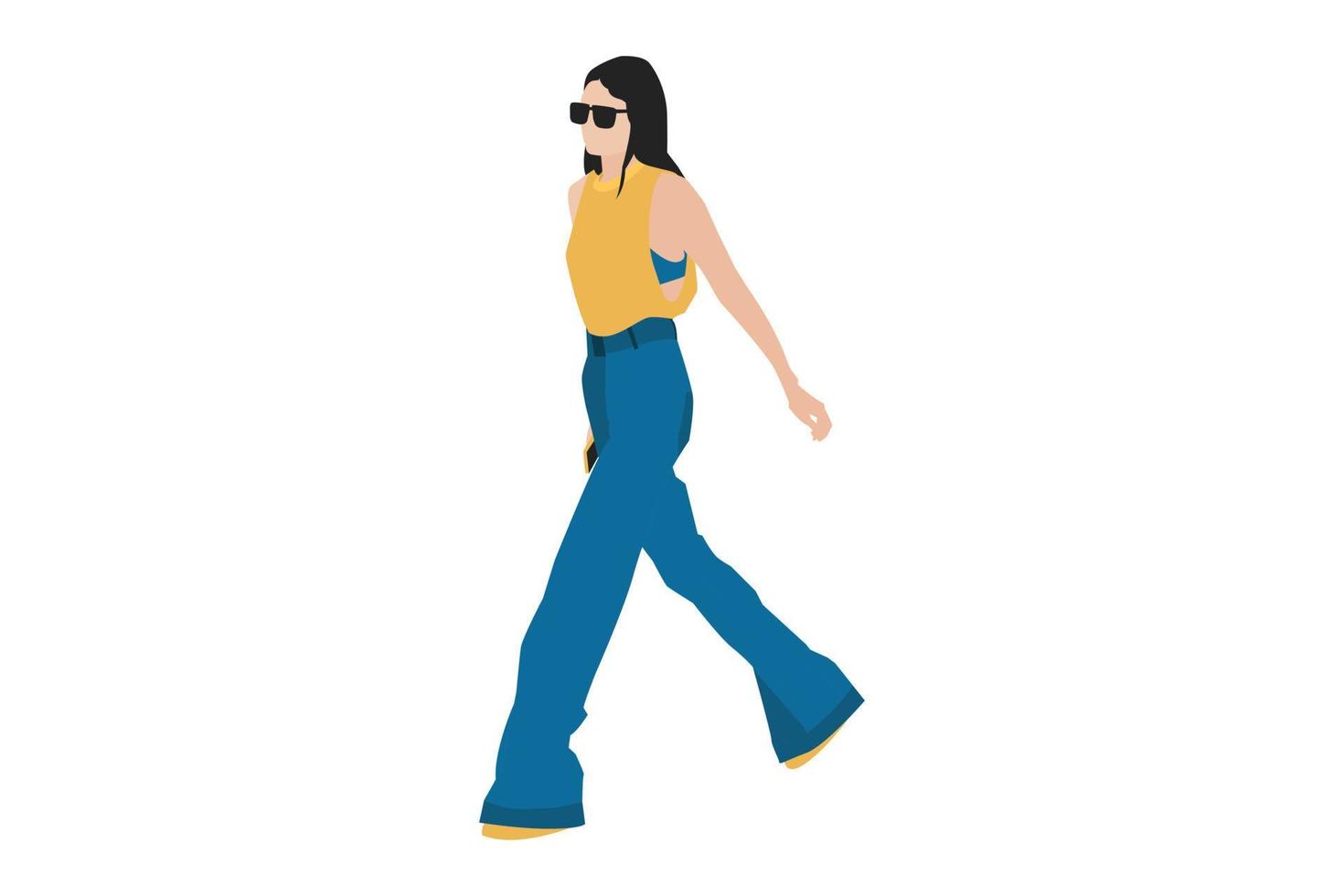 Ilustración vectorial de mujeres de moda caminando por la acera vector