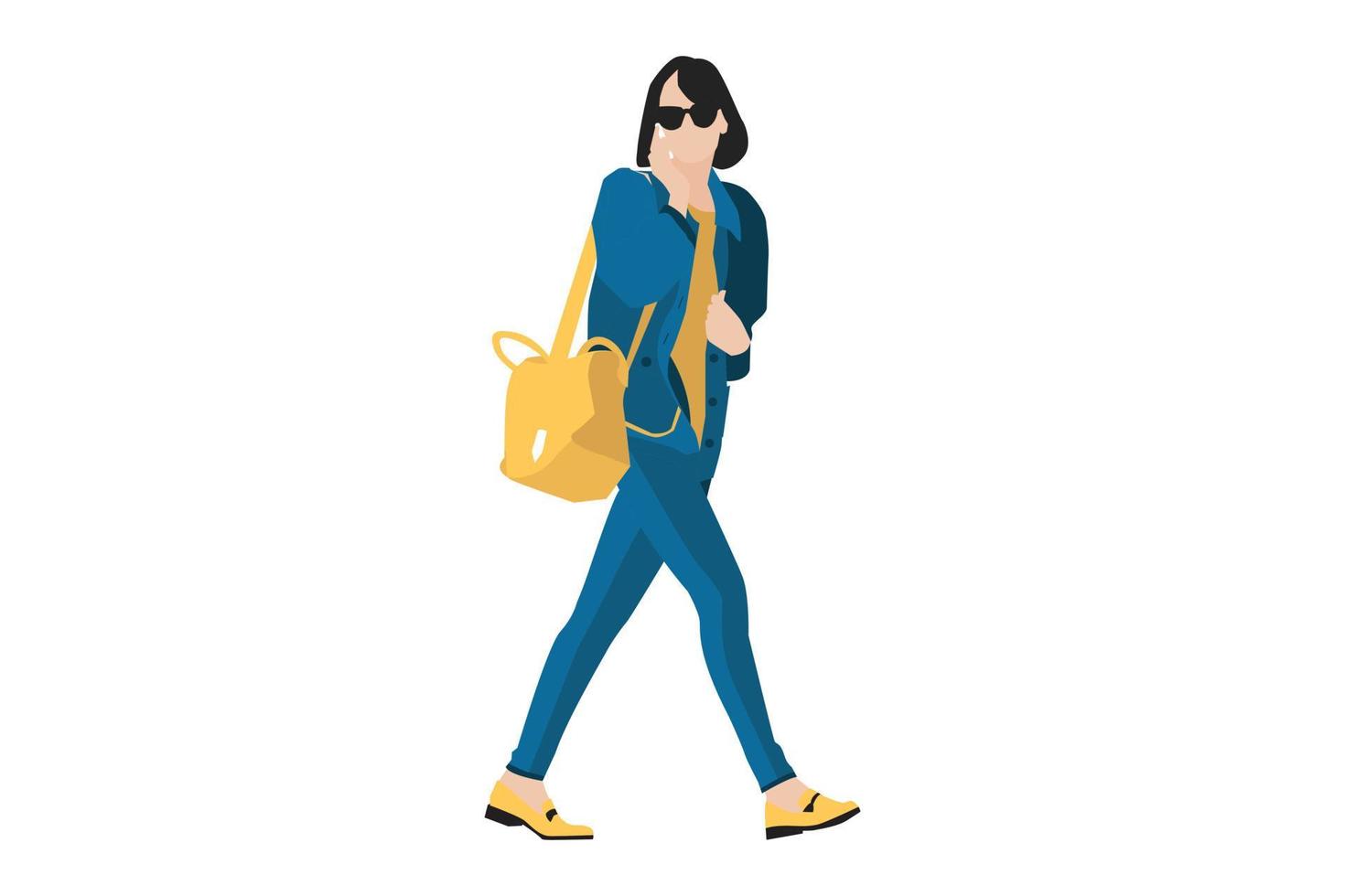 Vector illustration of casual women walking on the sidewalk