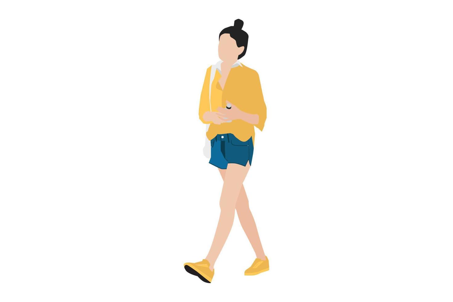 Vector illustration of casual women walking on the sidewalk