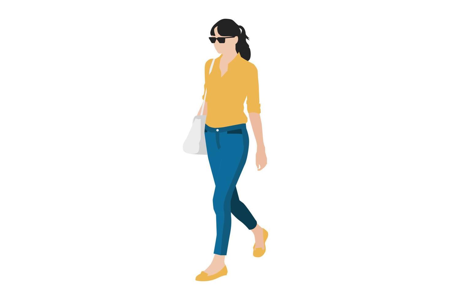 Ilustración vectorial de mujeres casuales caminando por la acera vector