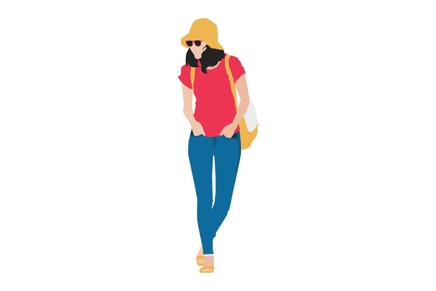 Vector illustration of casual women walking on the sidewalk