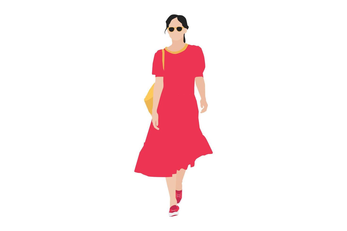 Vector illustration of elegant women walking on the sidewalk