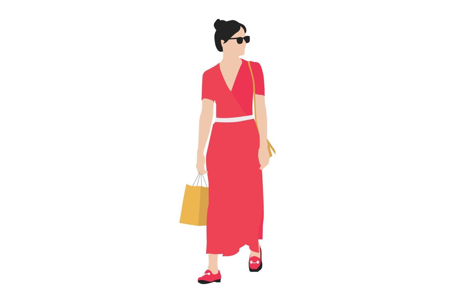 Ilustración vectorial de mujeres elegantes caminando por la acera vector