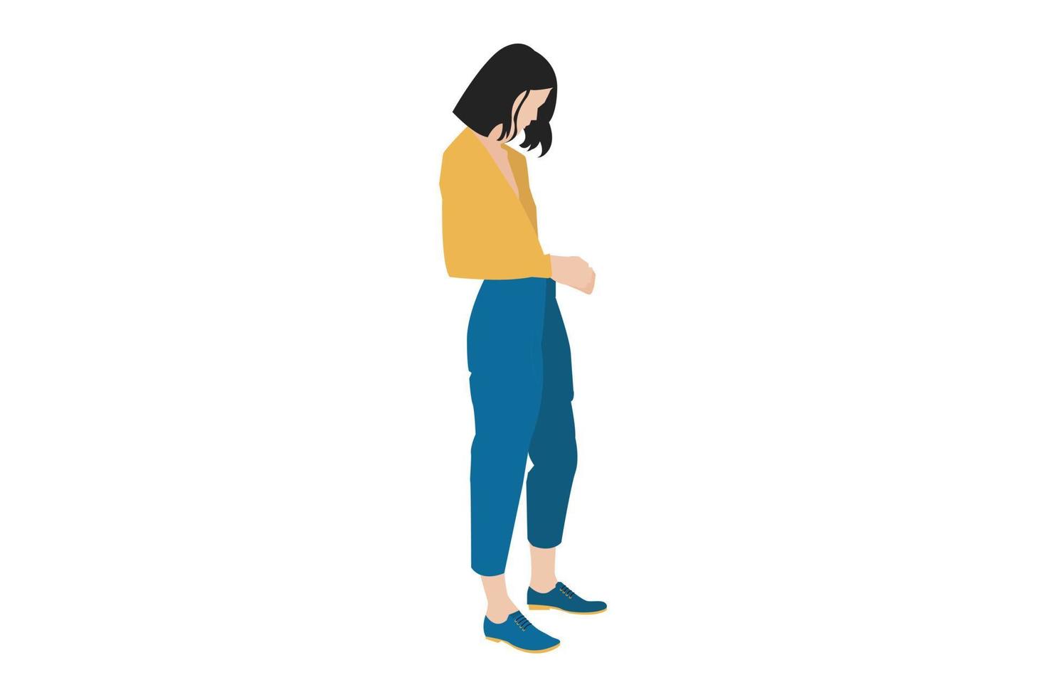 Vector illustration of casual women posing on the sidewalk