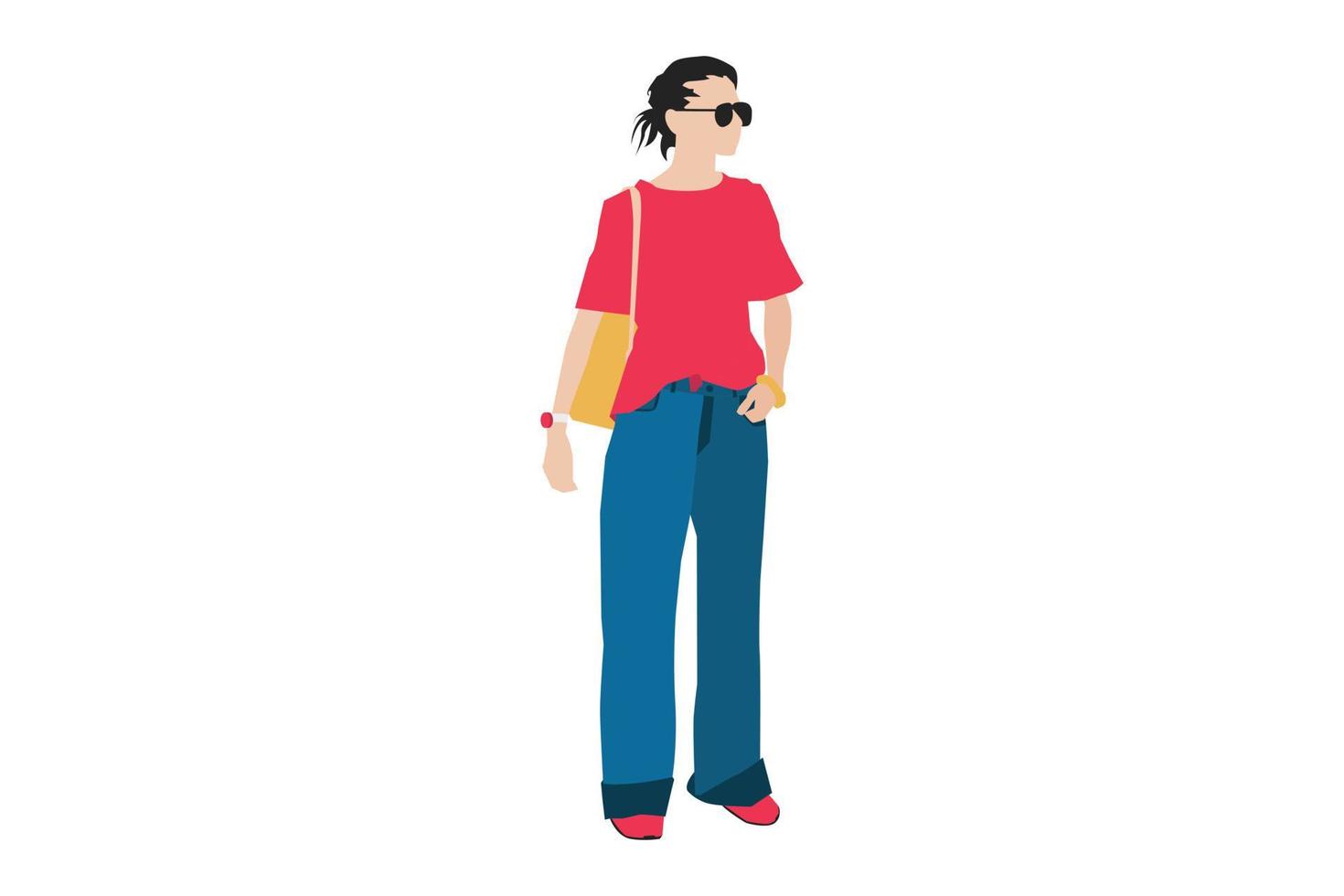 ilustración vectorial de mujeres casuales posando en la acera vector