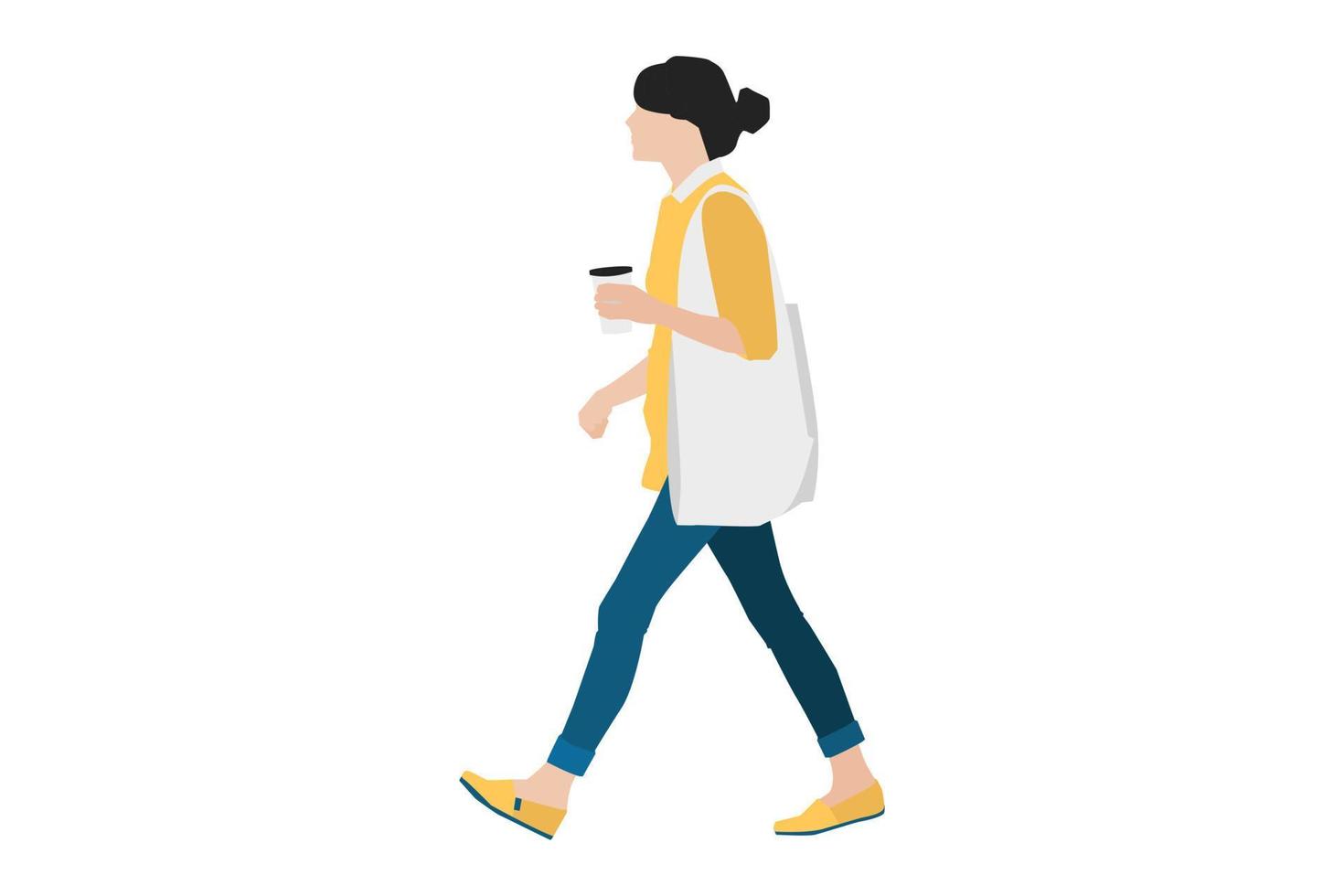 Vector illustration of casual women walking on the sidewalk