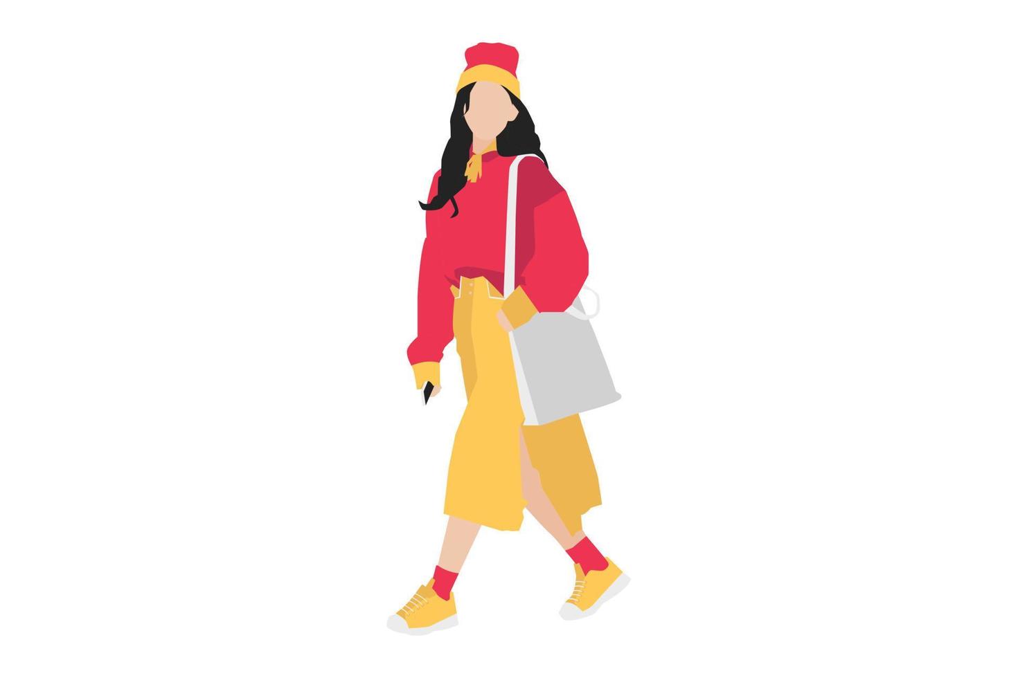 Ilustración vectorial de mujeres de moda caminando por la acera vector