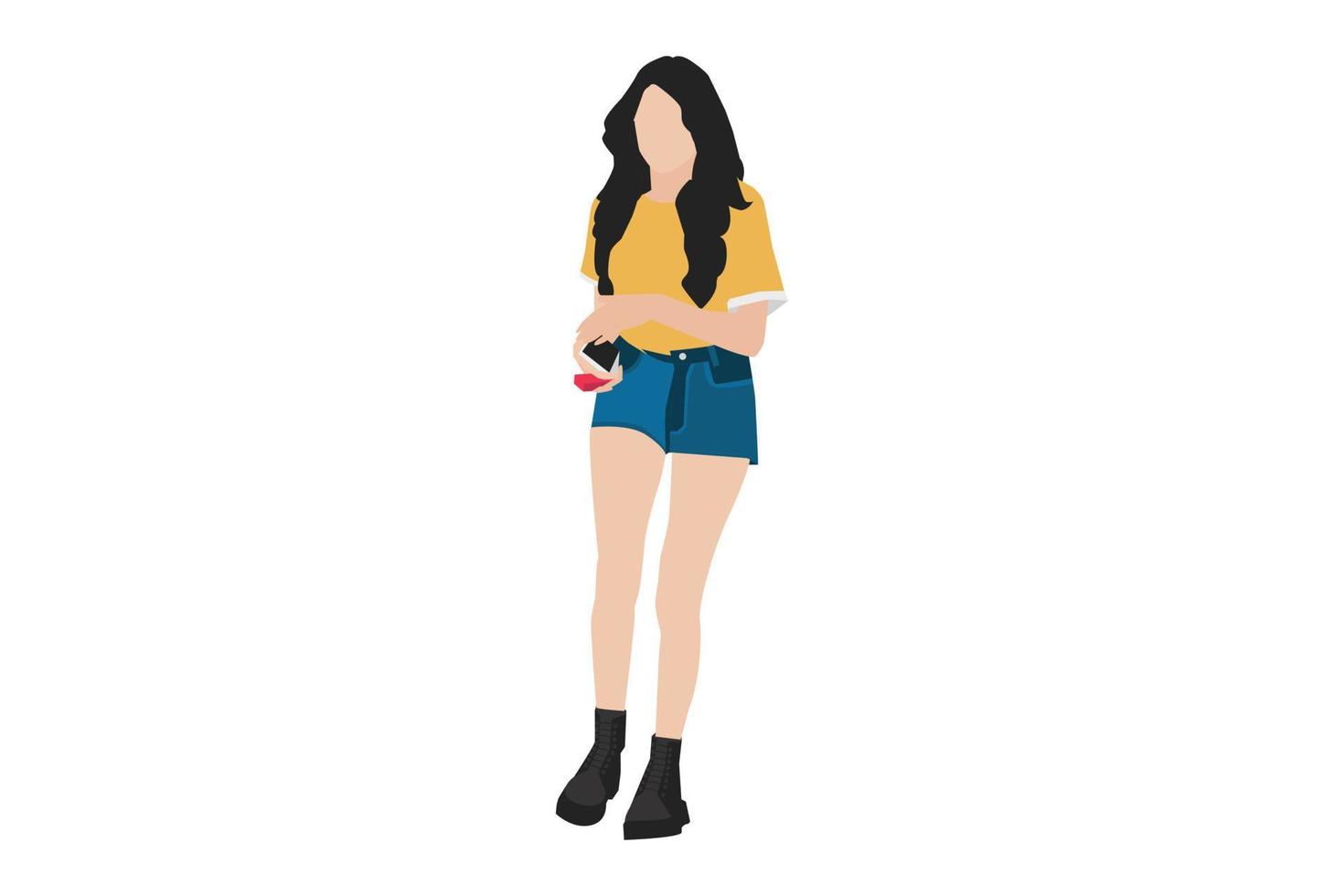 Vector illustration of casual women walking on the sidewalk