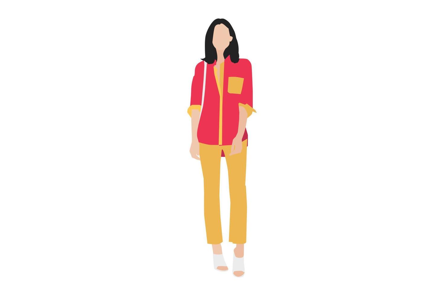 Vector illustration of casual women posing on the sidewalk