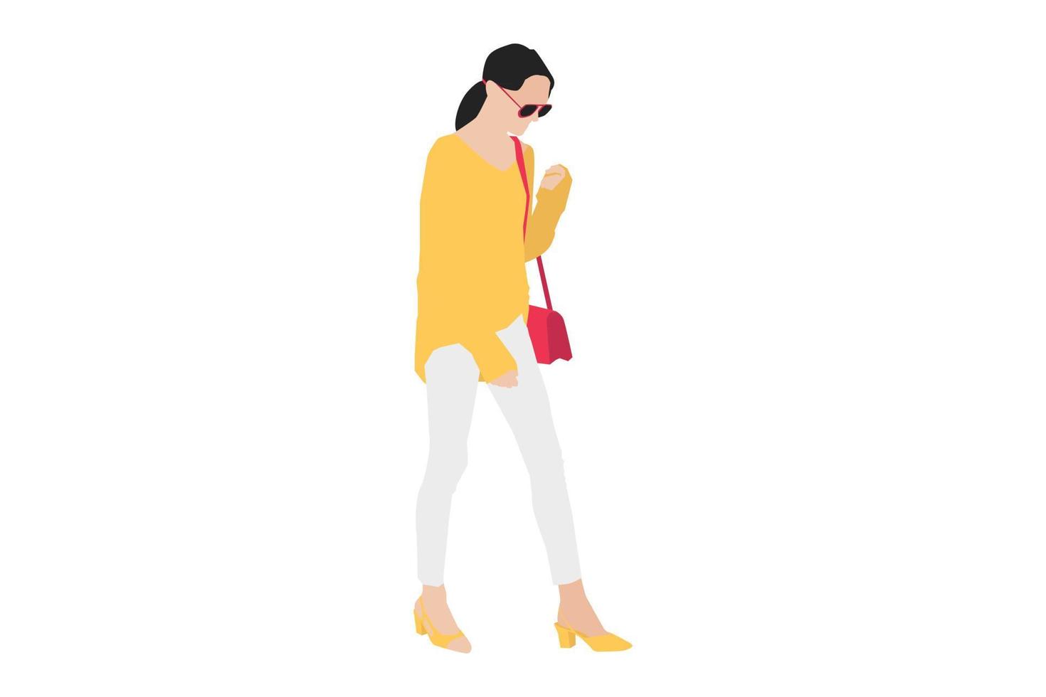 Ilustración vectorial de mujeres casuales caminando por la acera vector