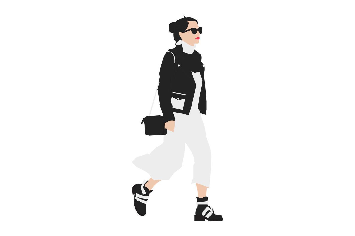 Vector illustration of fashionable women walking on the sidewalk ...