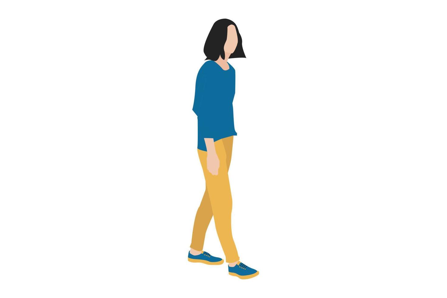 Vector illustration of casual women posing on the sidewalk