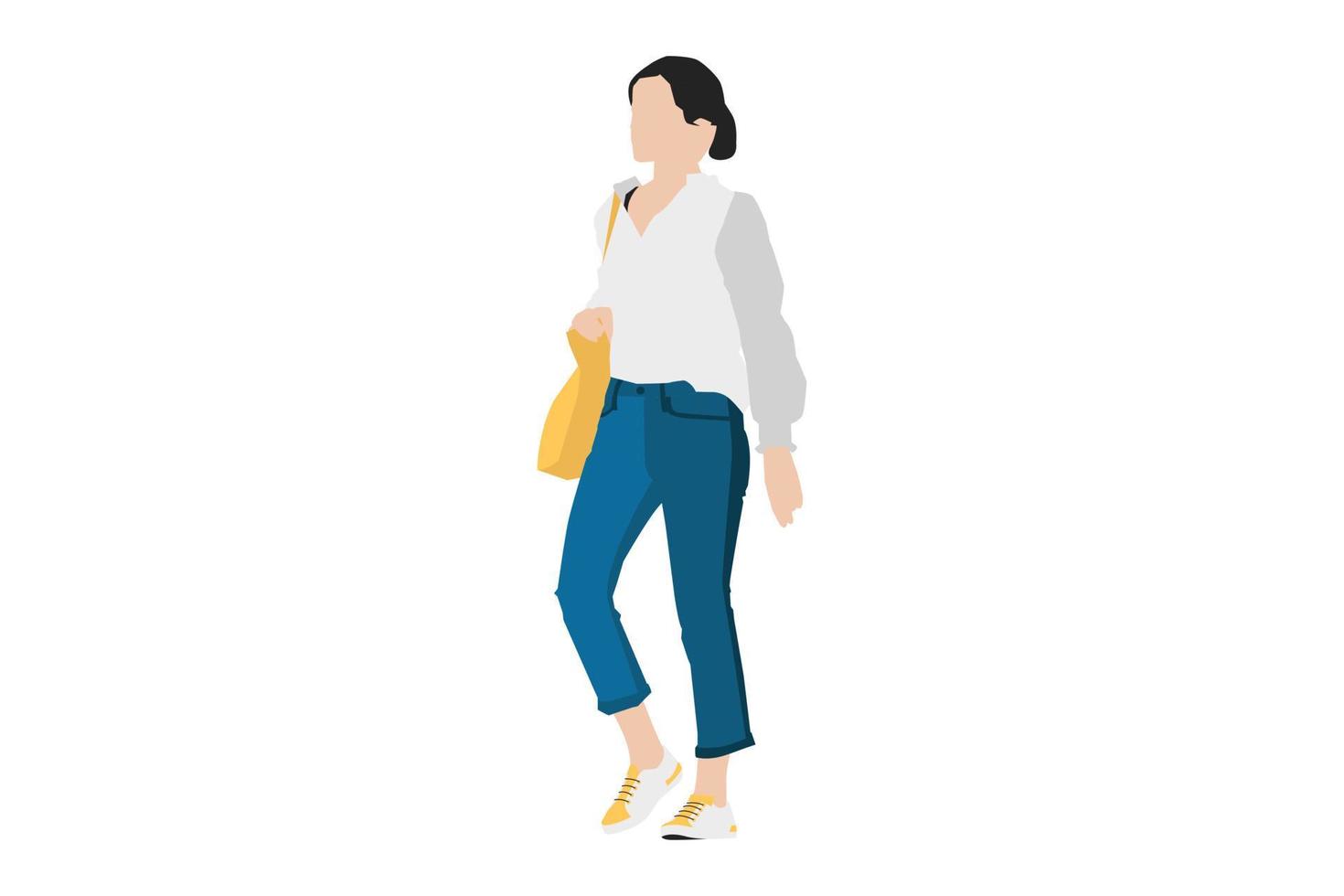 Vector illustration of casual women walking on the sidewalk