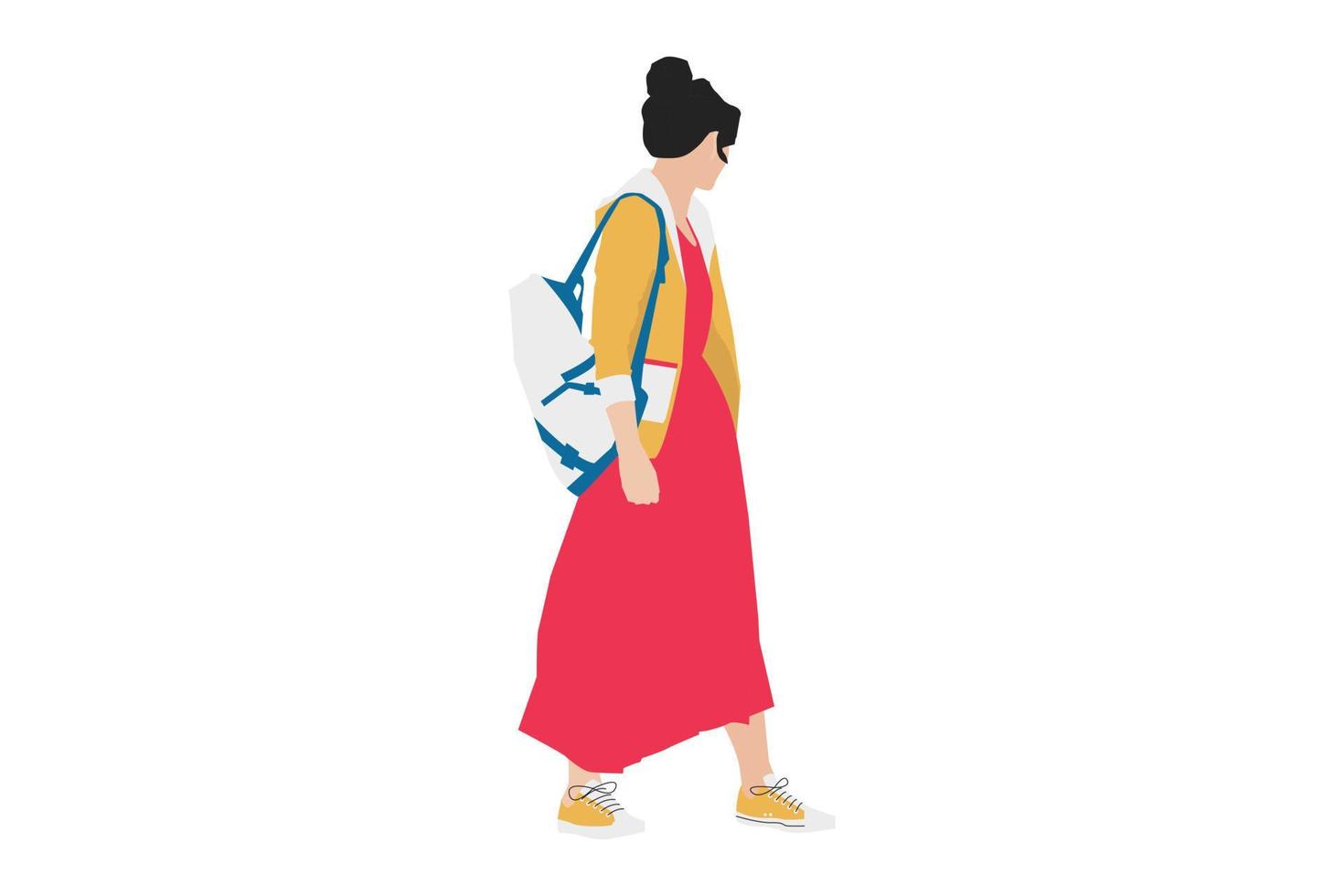 Ilustración vectorial de mujeres casuales caminando por la acera vector