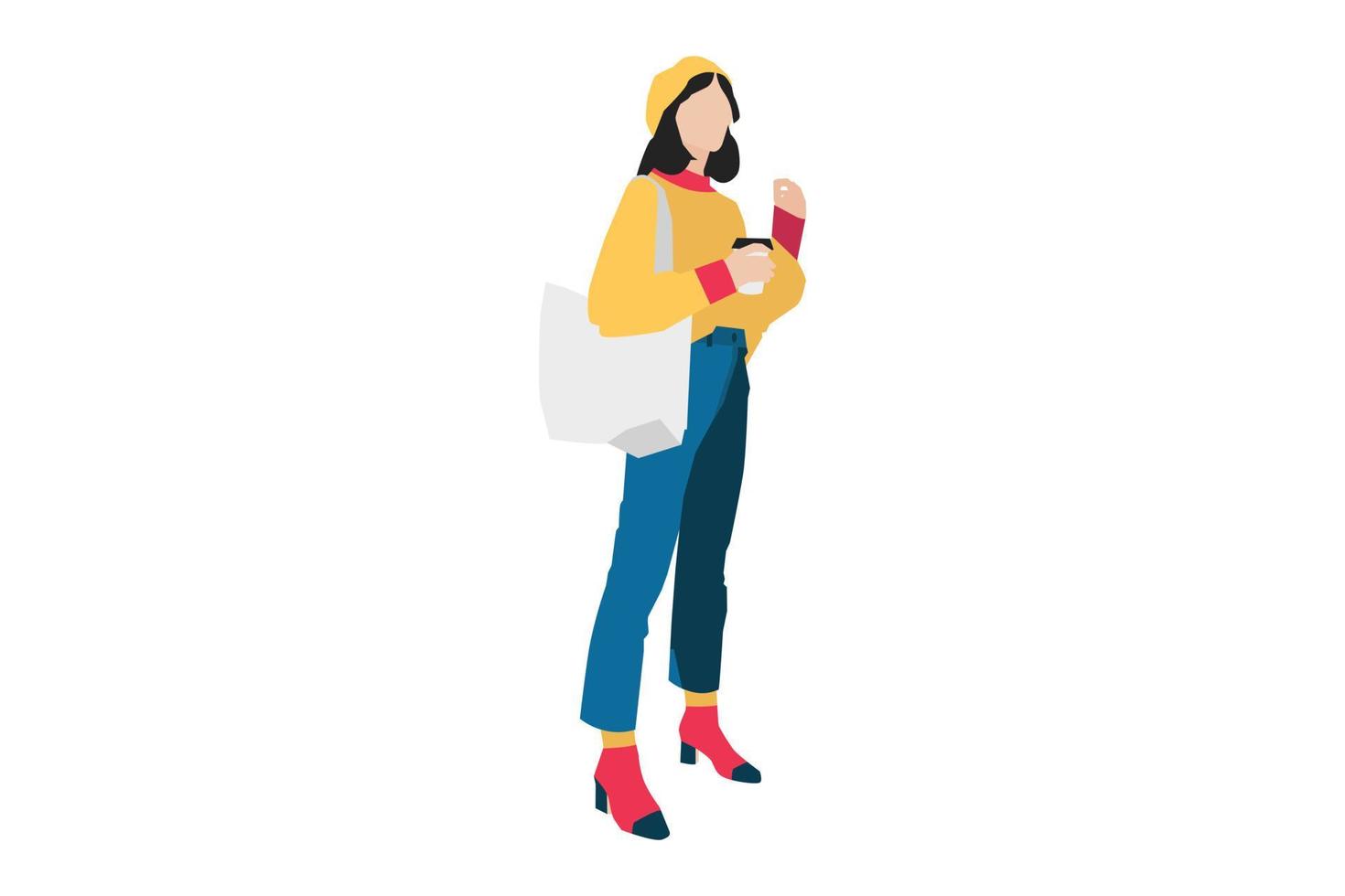 Vector illustration of casual women posing on the sidewalk