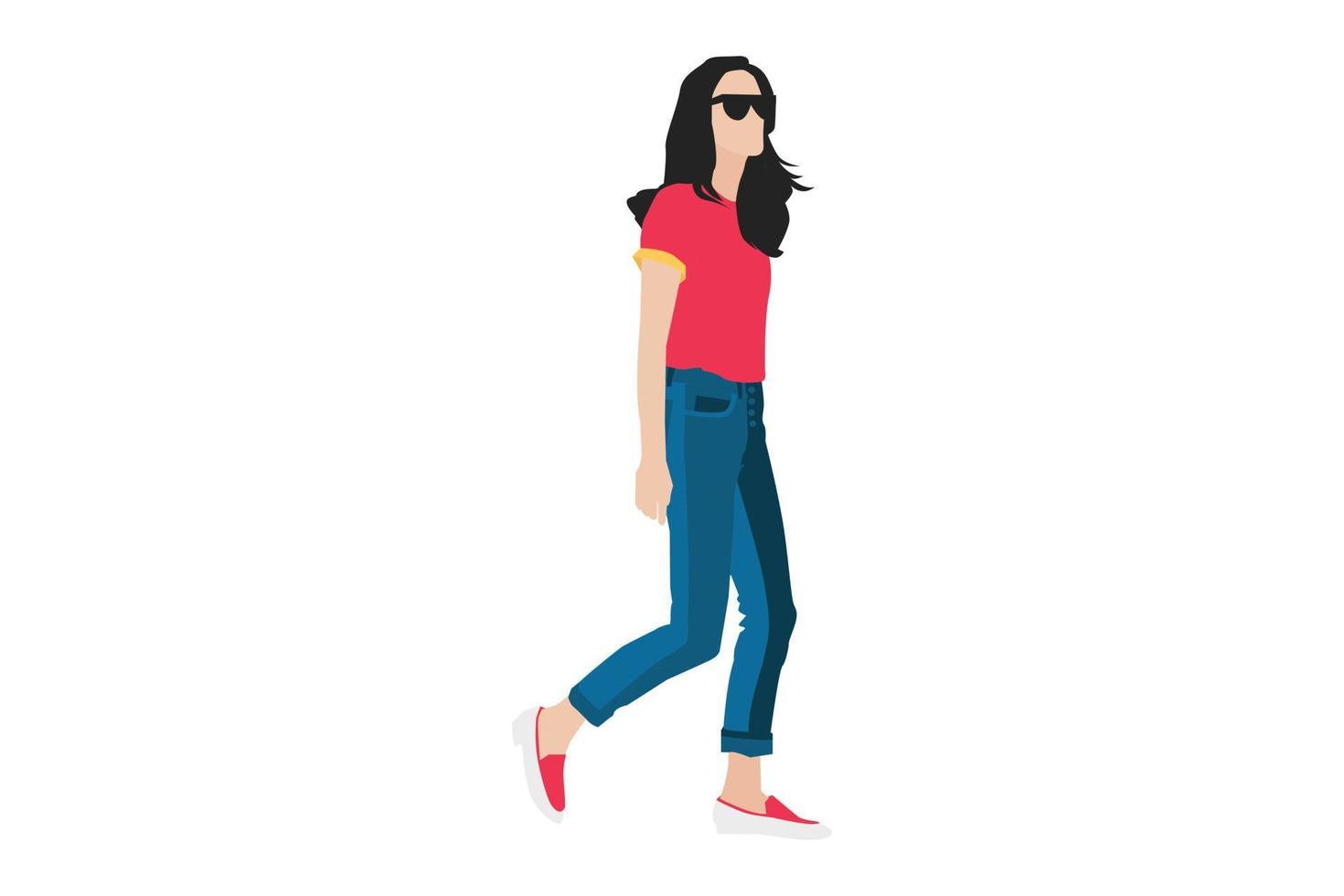 Ilustración vectorial de mujeres casuales caminando por la acera vector