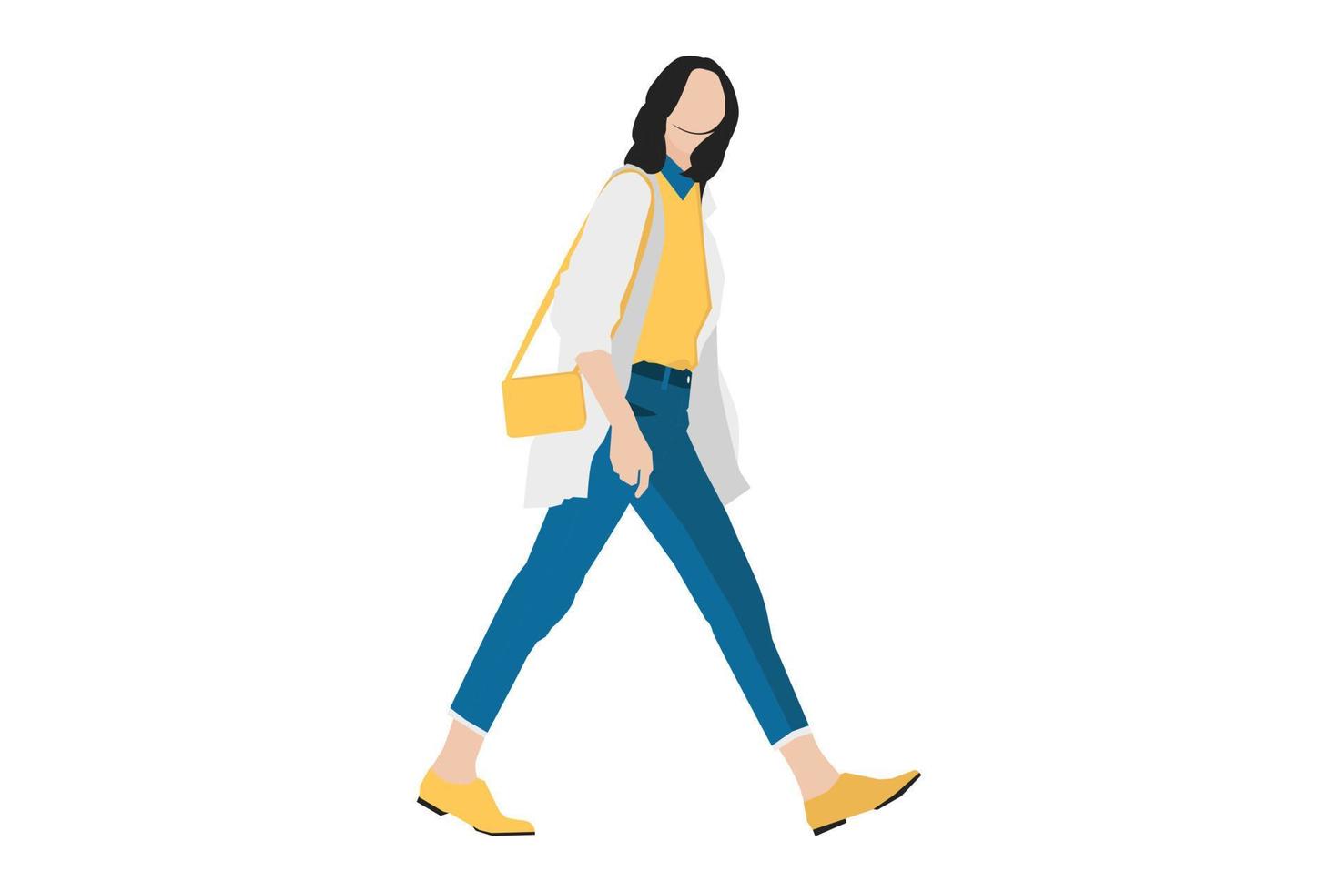 Ilustración vectorial de mujeres casuales caminando por la acera vector