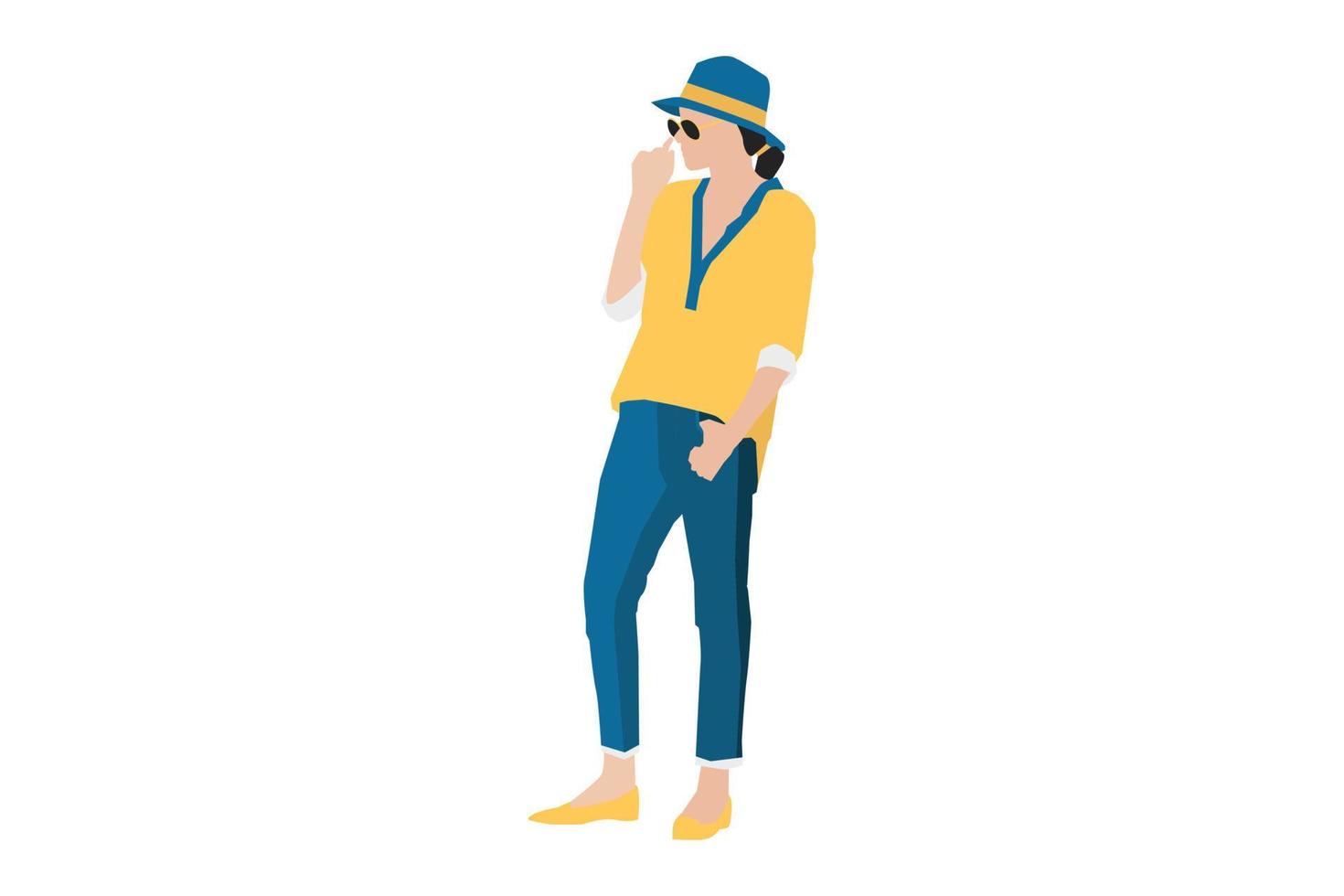 ilustración vectorial de mujeres casuales posando en la acera vector