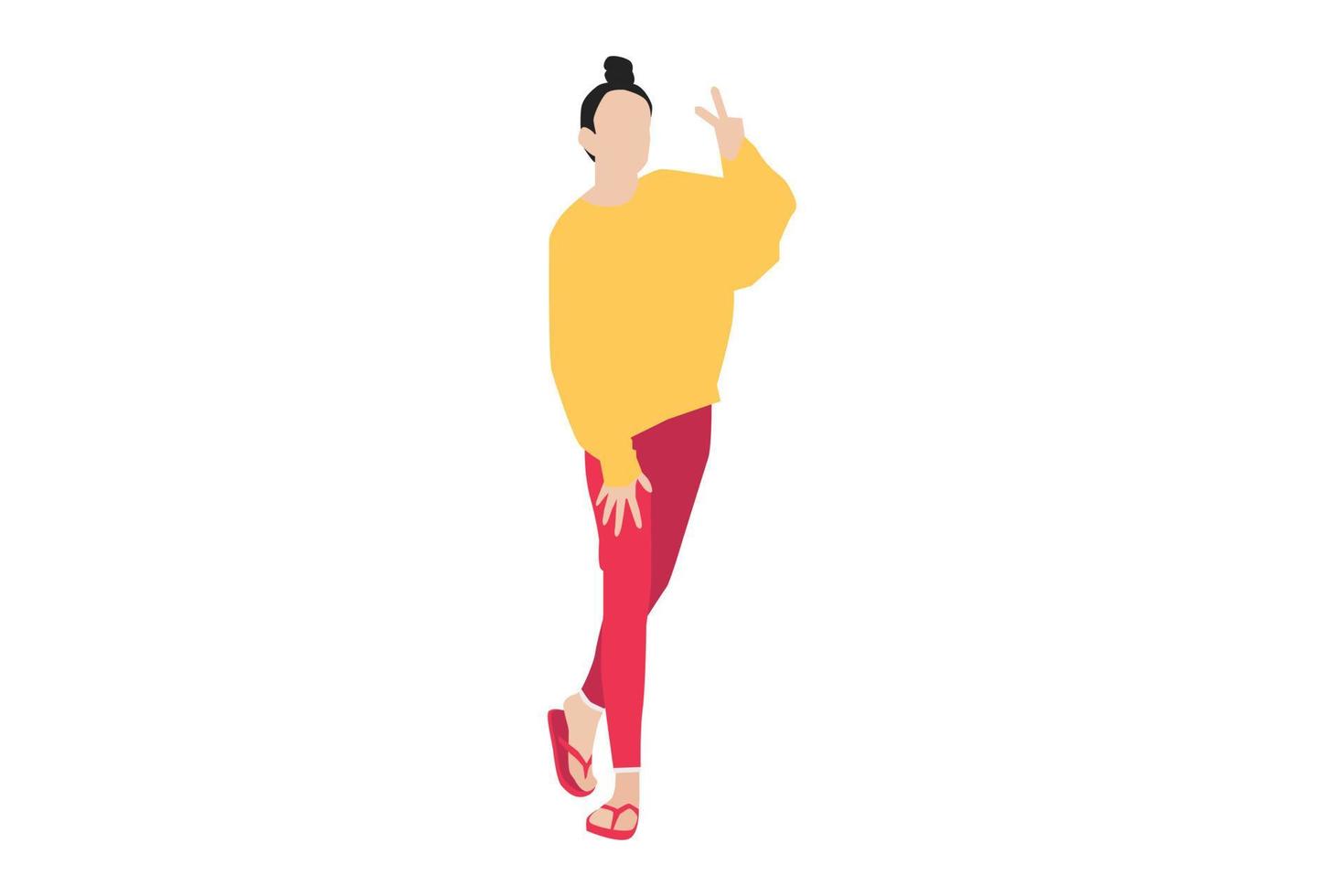 Vector illustration of casual women posing on the sidewalk