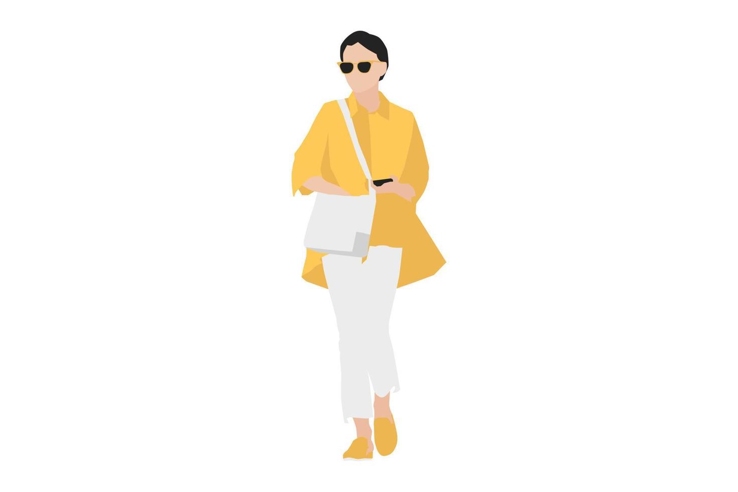 Vector illustration of fashionable women walking on the sidewalk