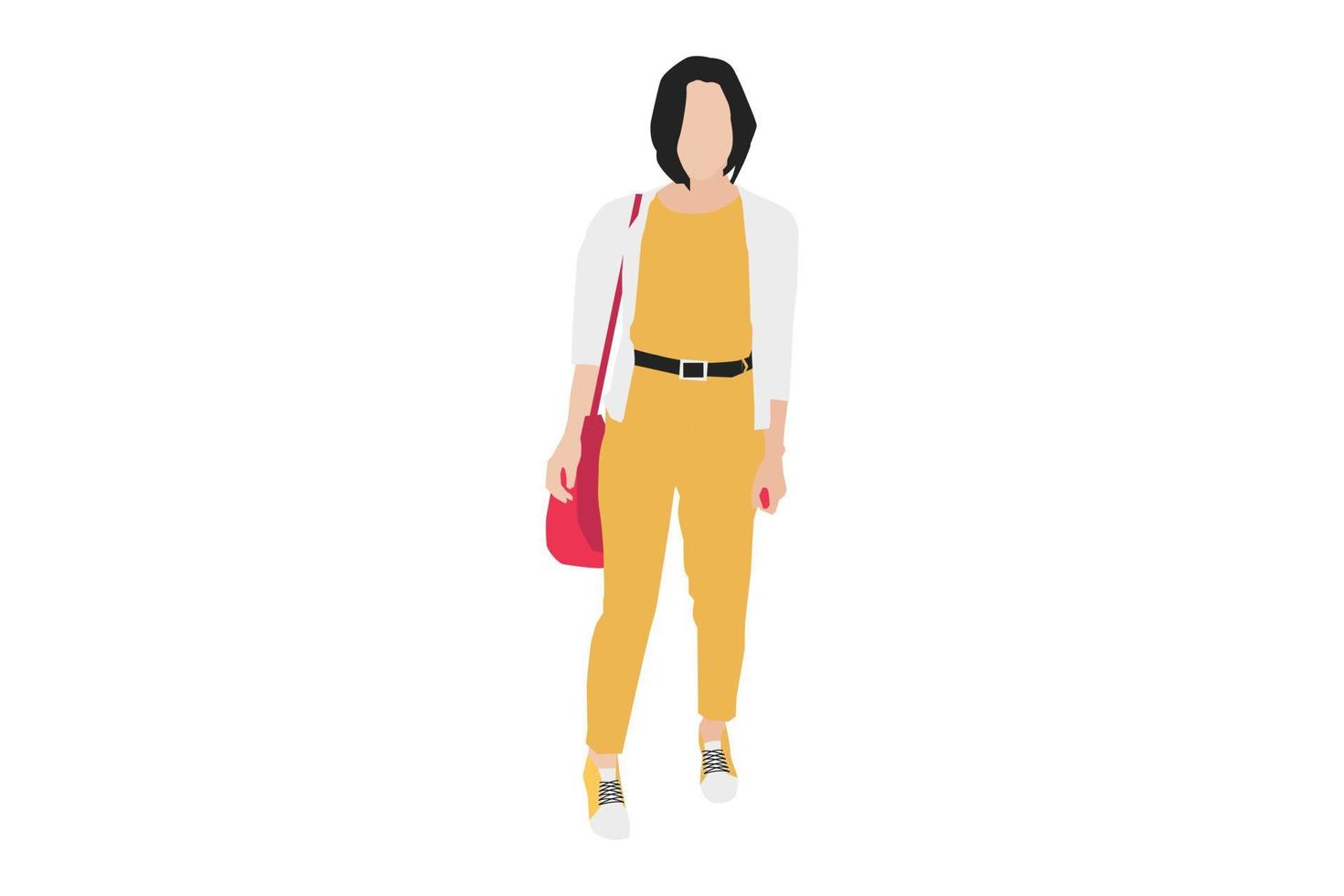 Vector illustration of casual women posing on the sidewalk