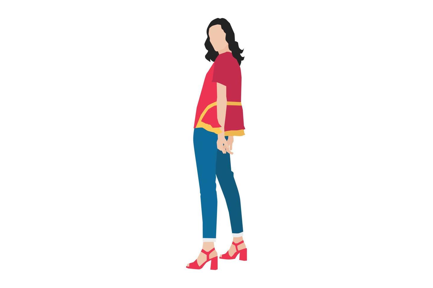 Vector illustration of fashionable women posing on the sidewalk