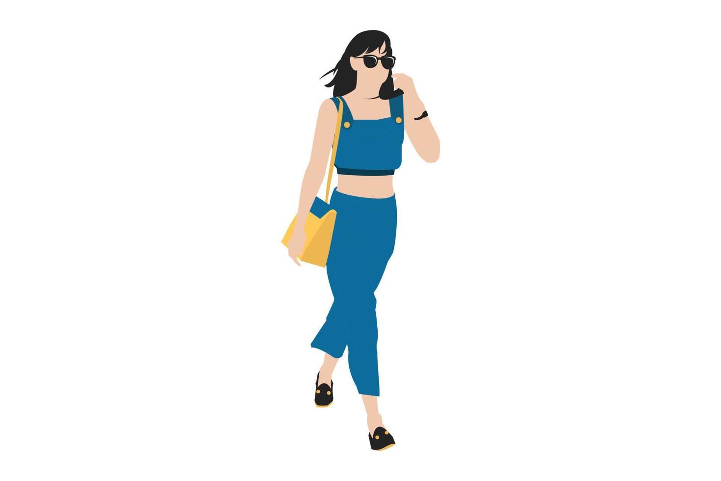 Vector illustration of fashionable women walking on the sidewalk