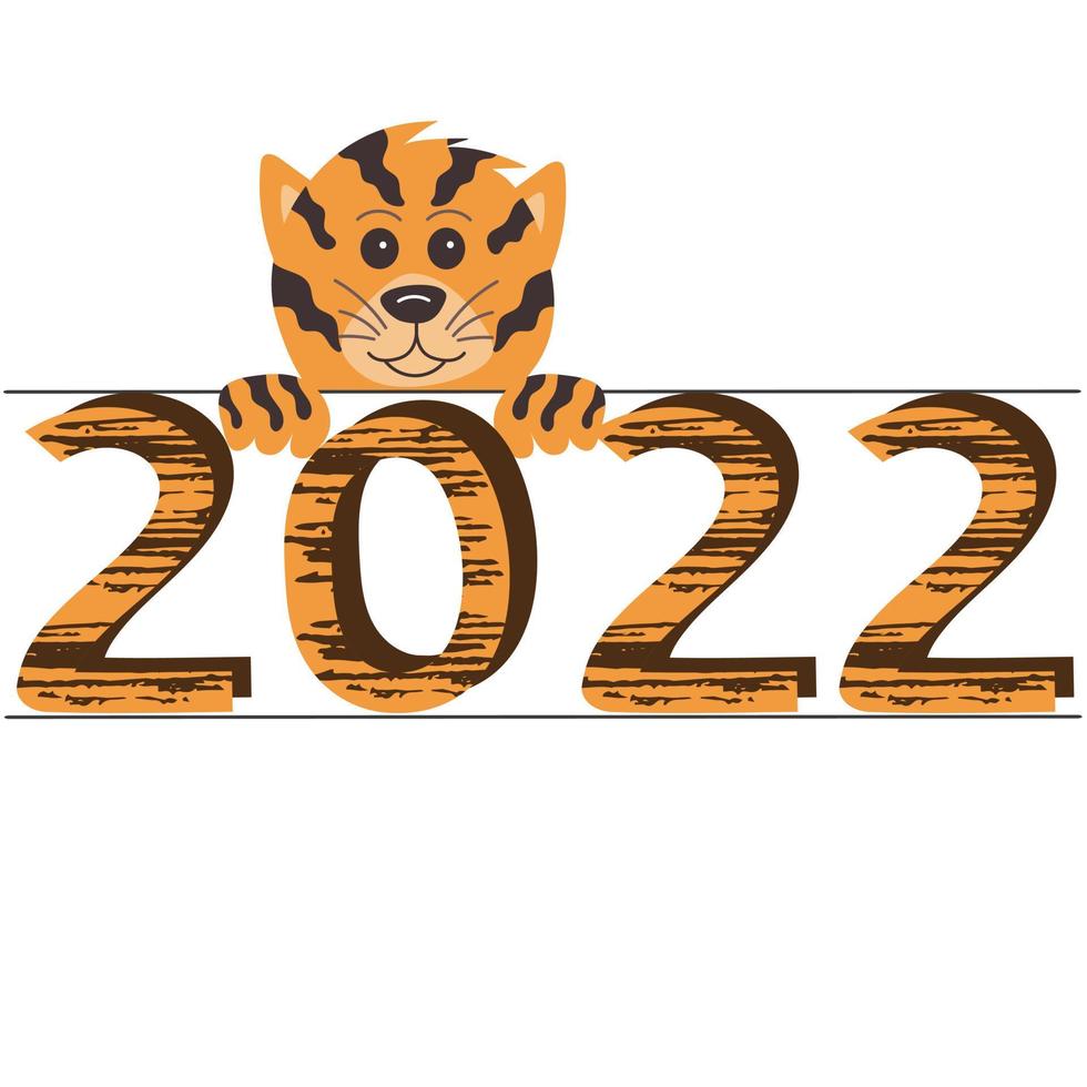 2022 numbers and tiger head, symbol of new year on Chinese calendar. Vector illustration