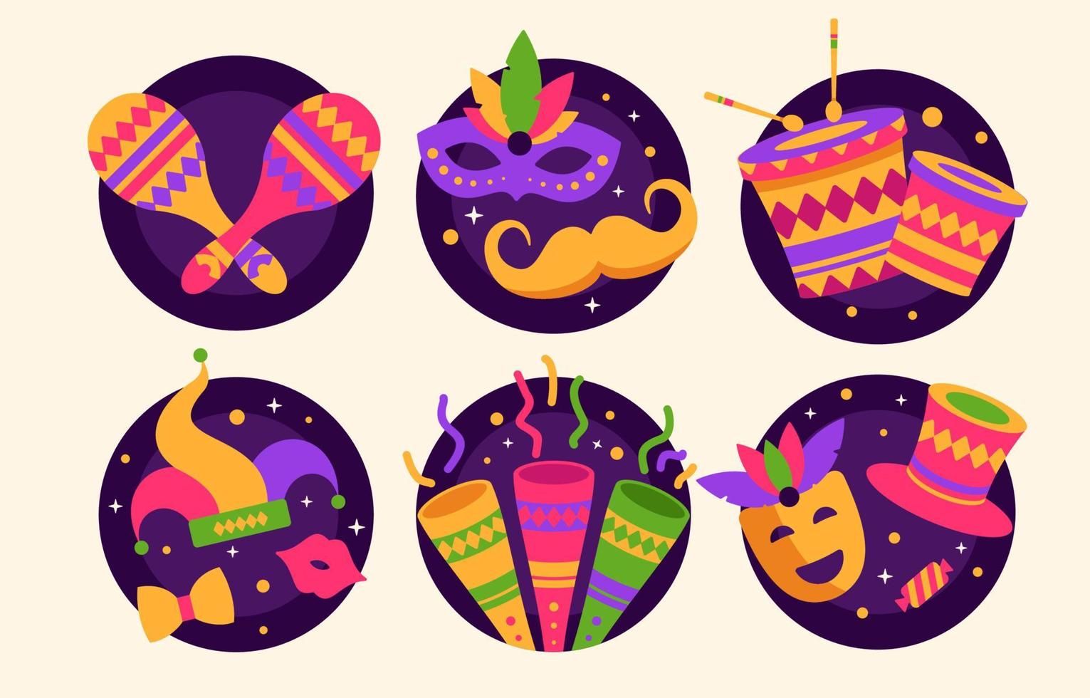 Colorful Mardi Gras Carnival Icon Sticker Collection vector