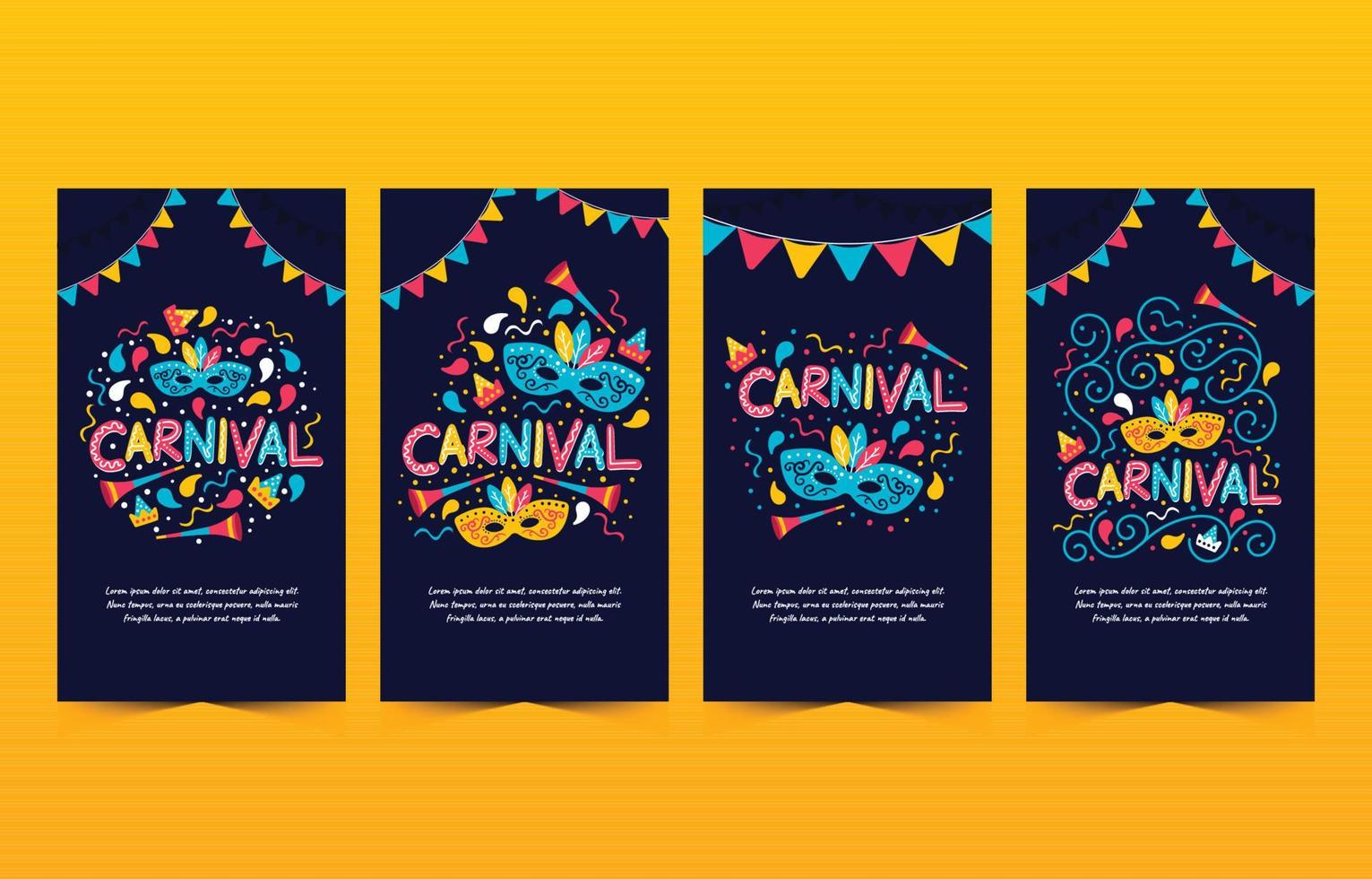 carnaval fiesta de mardi gras colección de publicaciones en redes sociales vector