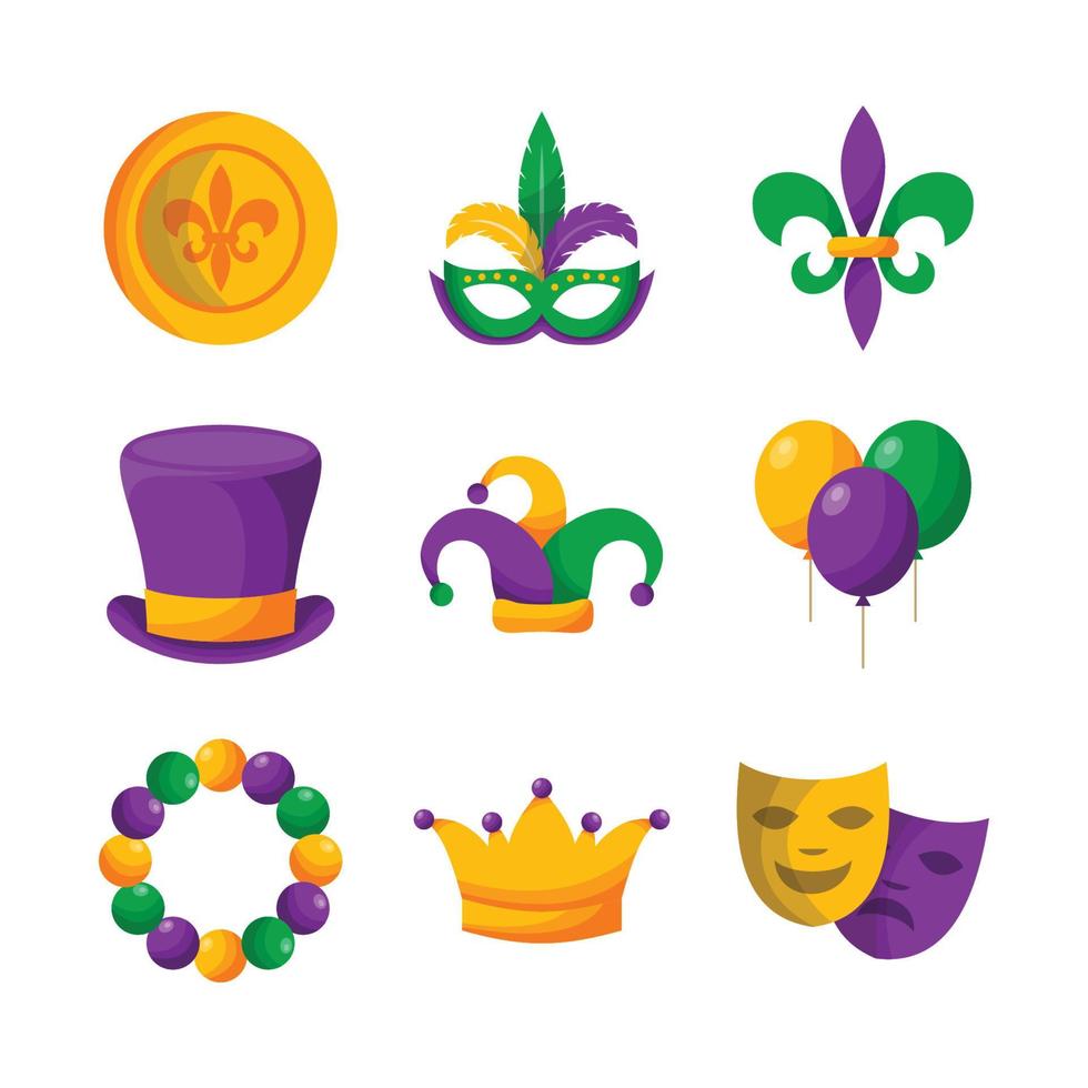 Mardi Gras Carnival Festival Colorful Doodle Icon Collection vector