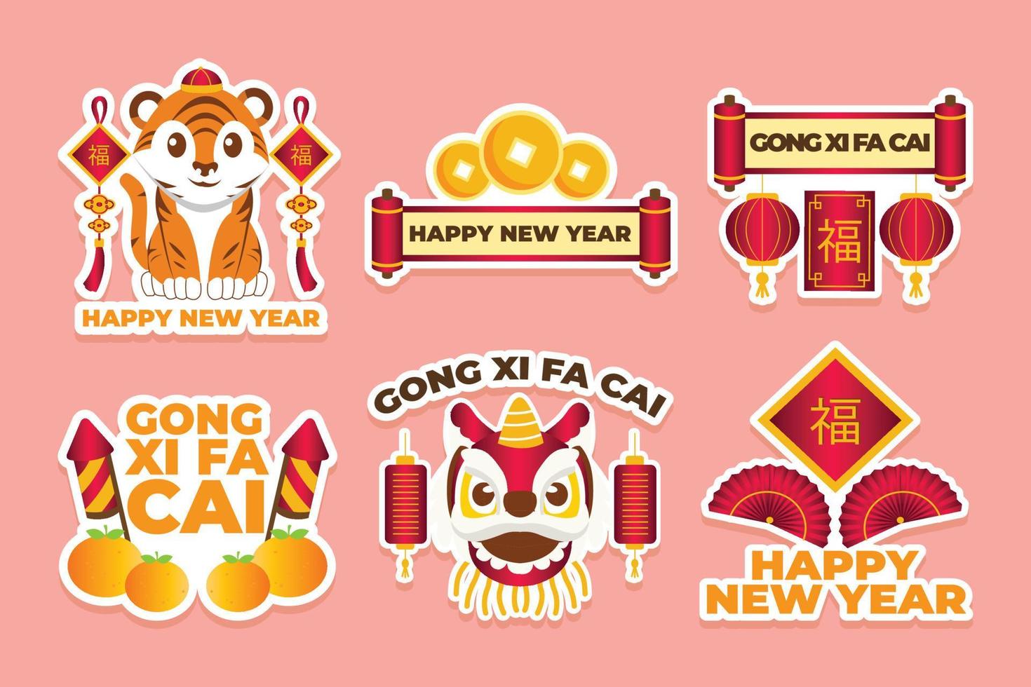 Gong Xi Fa Cai Sticker Set vector