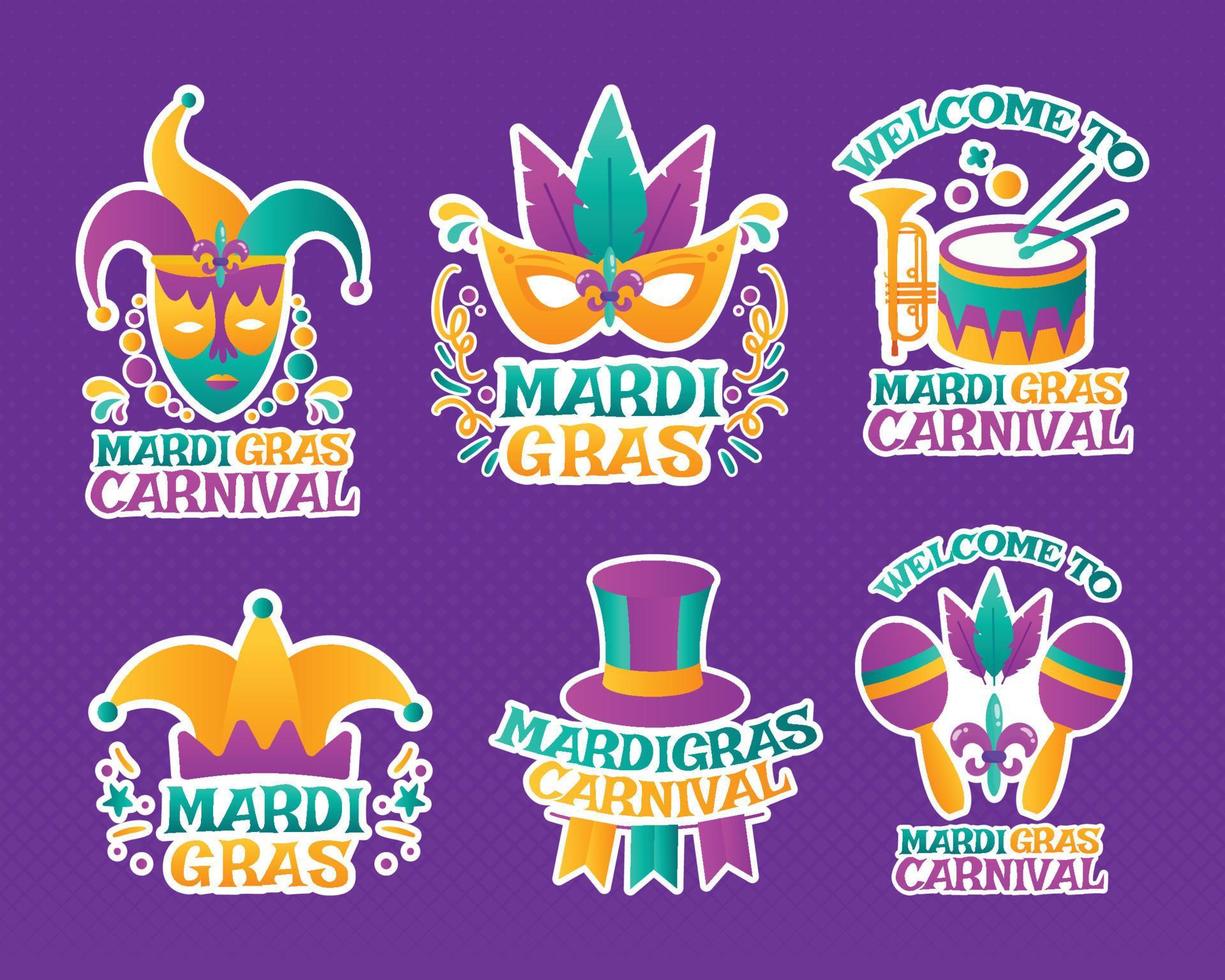 paquete de pegatinas de carnaval de mardi gras vector