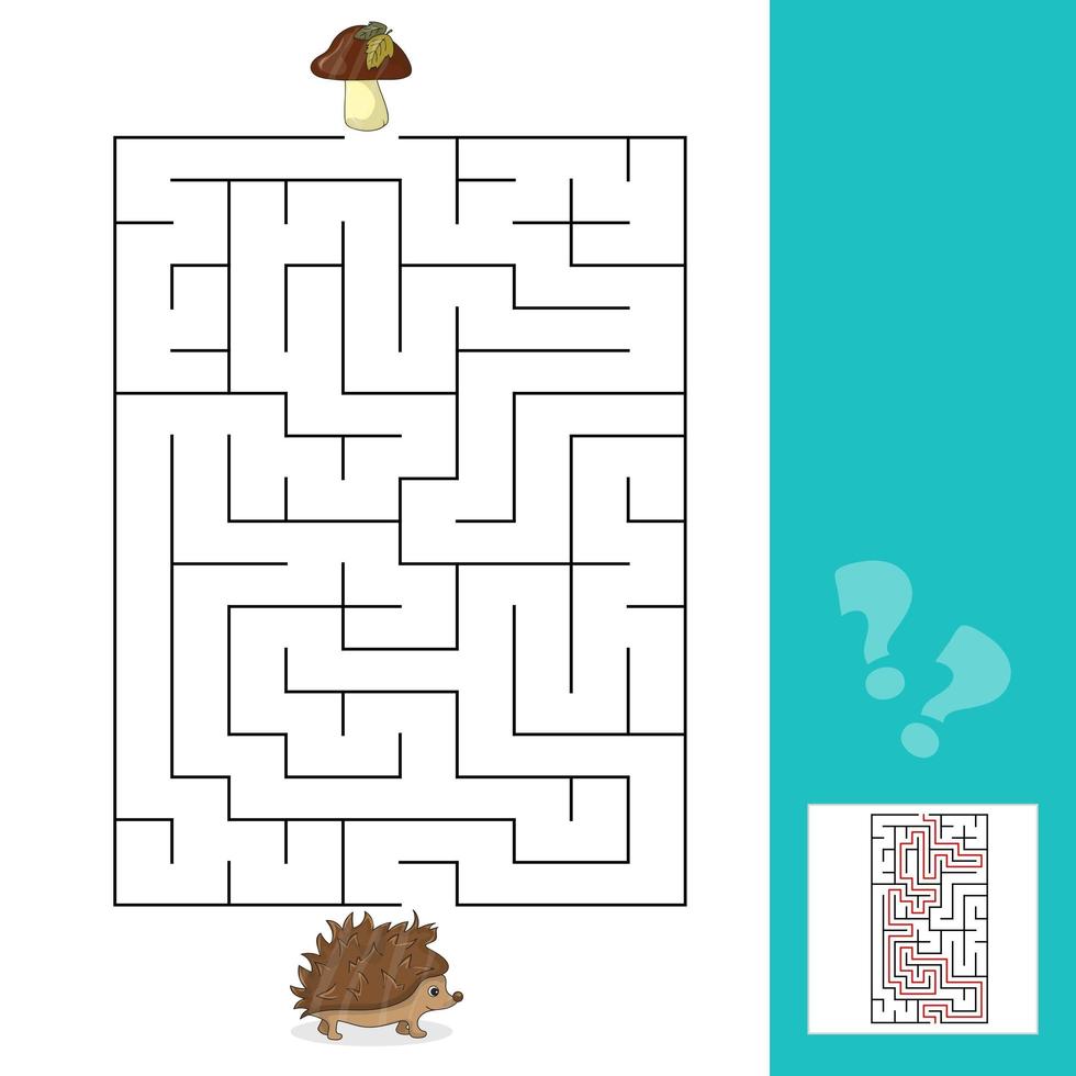 Maze game Help hedgehog to find a way to mushrooms with answer vector