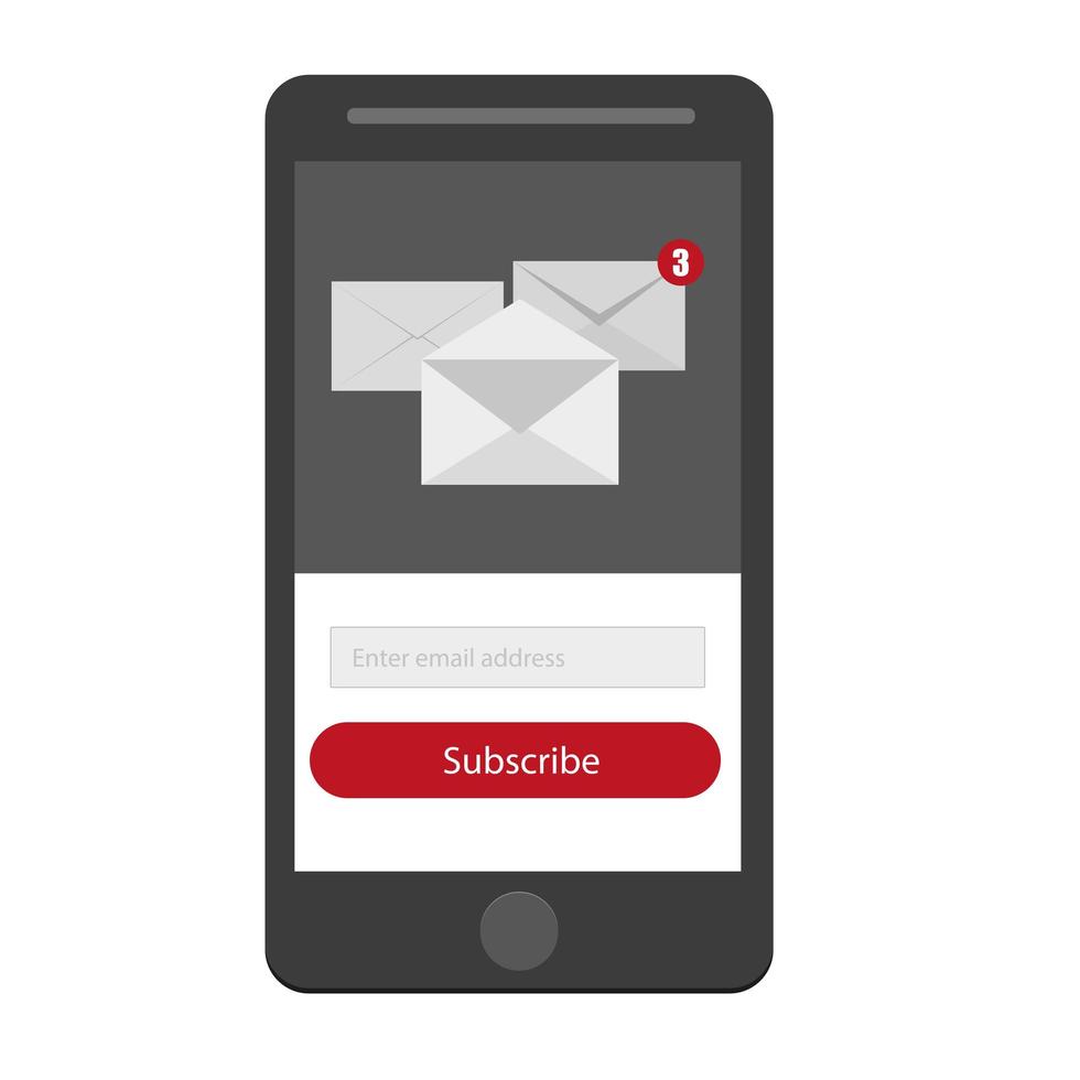 Light Subscribe to newsletter form in red,grey and whitte - mobile version ui ux vector