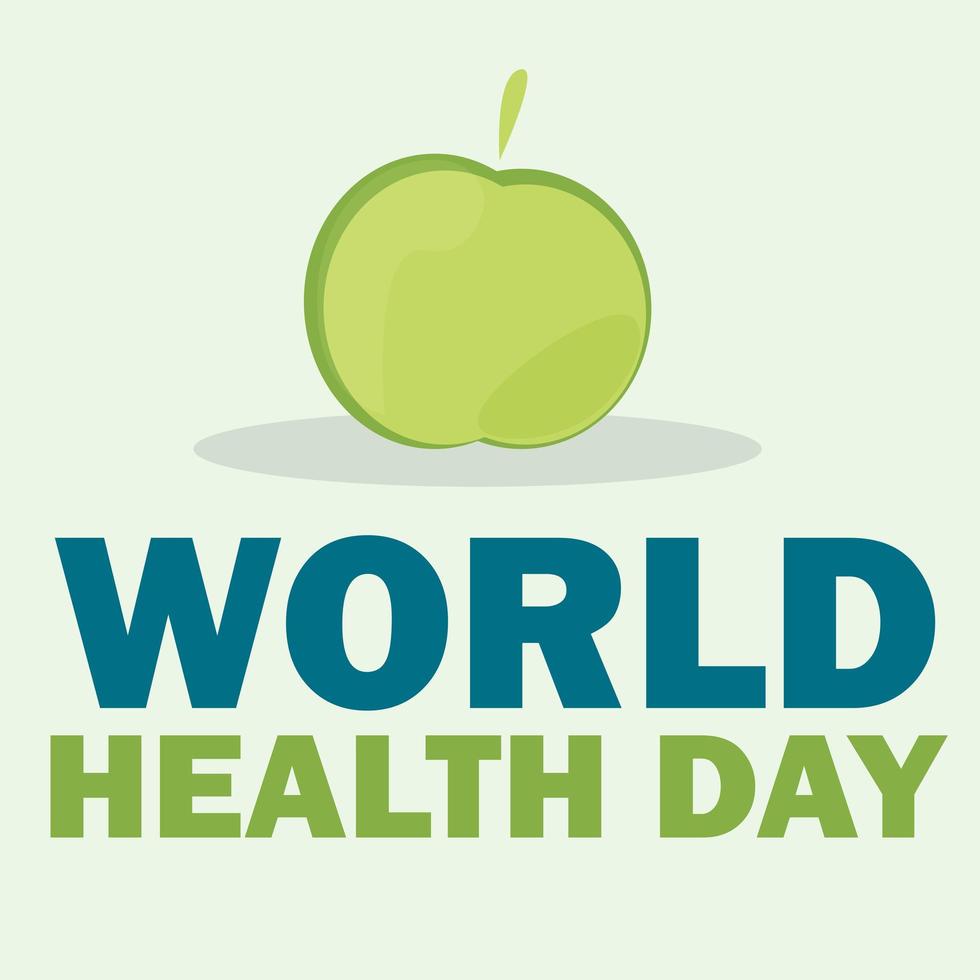 World health day card. Vector illustration with green apple and text