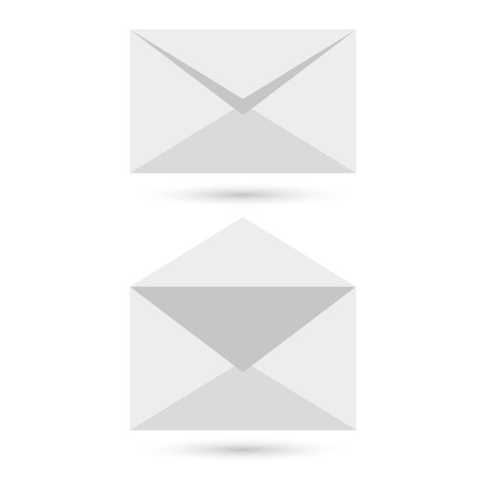 Two blank envelopes - opened an closed, with soft shadows, on gray background vector